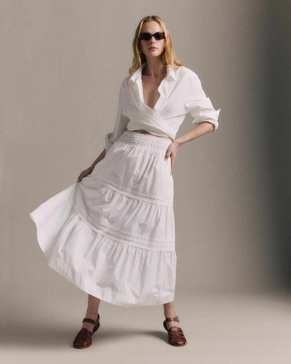 Quince Women's 100% Organic Cotton Tiered Maxi Skirt