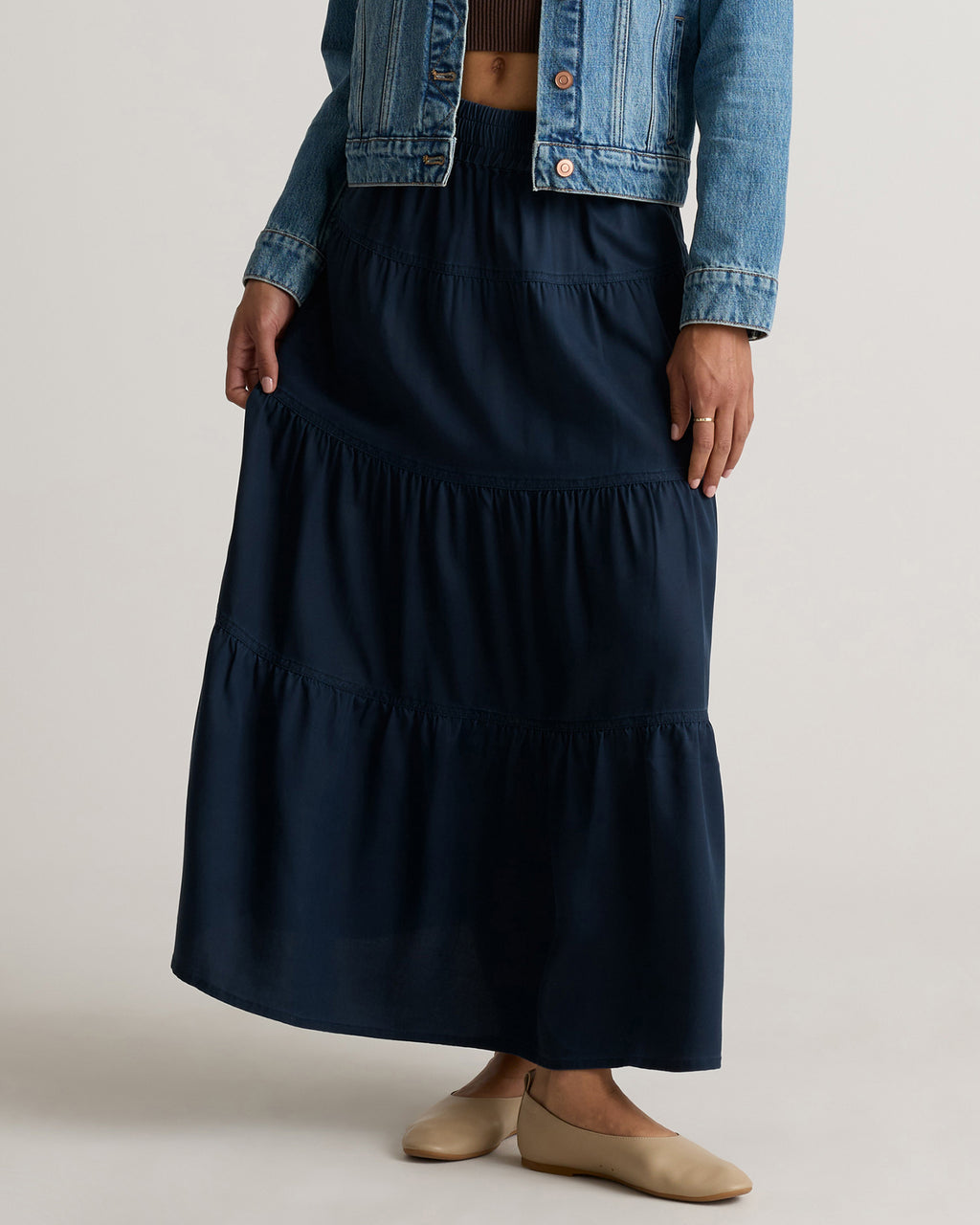 Quince Women's Vintage Wash Tencel Tiered Maxi Skirt