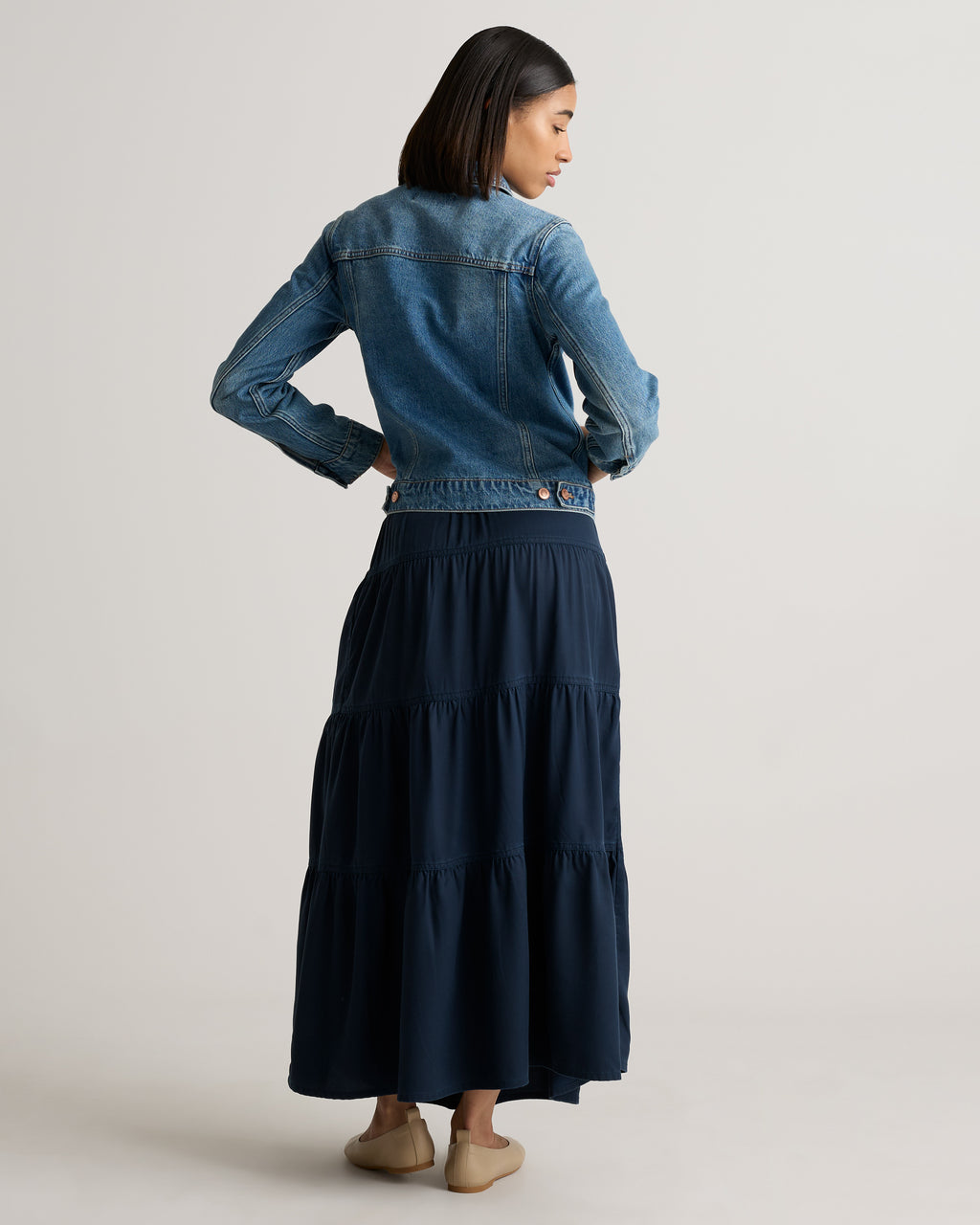 Quince Women's Vintage Wash Tencel Tiered Maxi Skirt