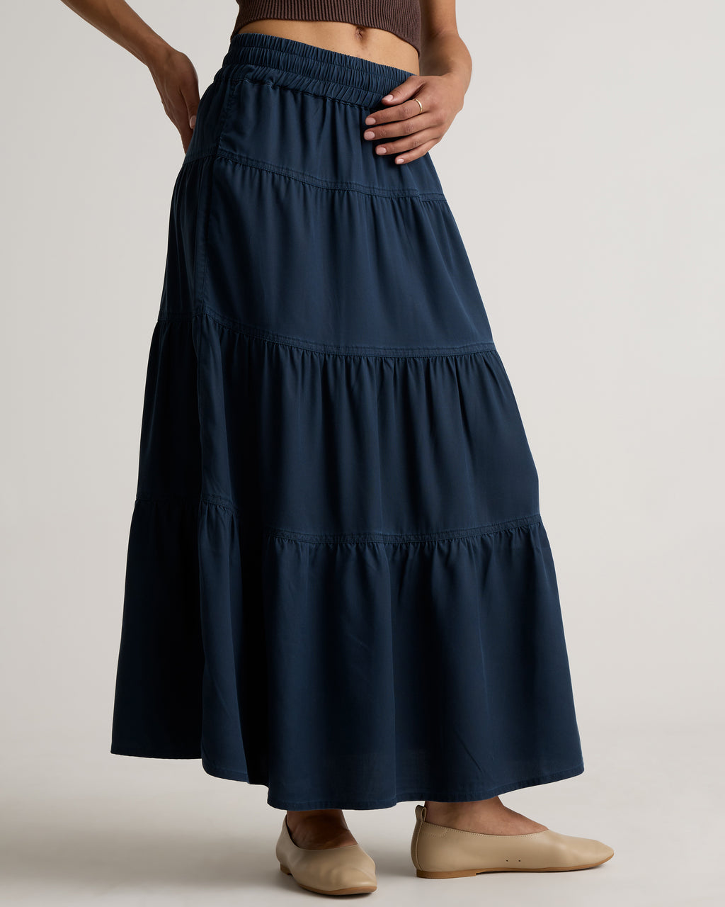 Quince Women's Vintage Wash Tencel Tiered Maxi Skirt