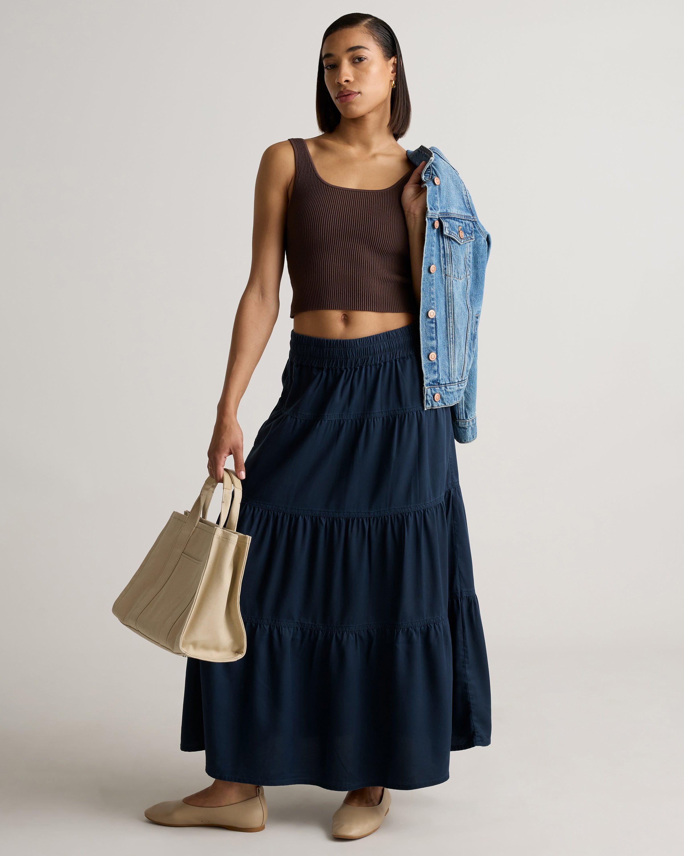 Quince Women's Vintage Wash Tencel Tiered Maxi Skirt