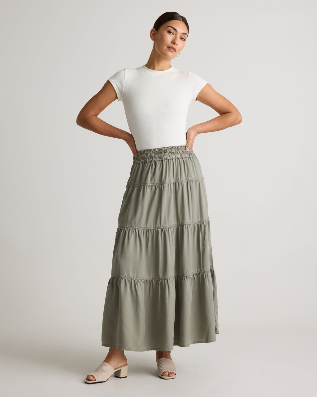 Quince Women's Vintage Wash Tencel Tiered Maxi Skirt