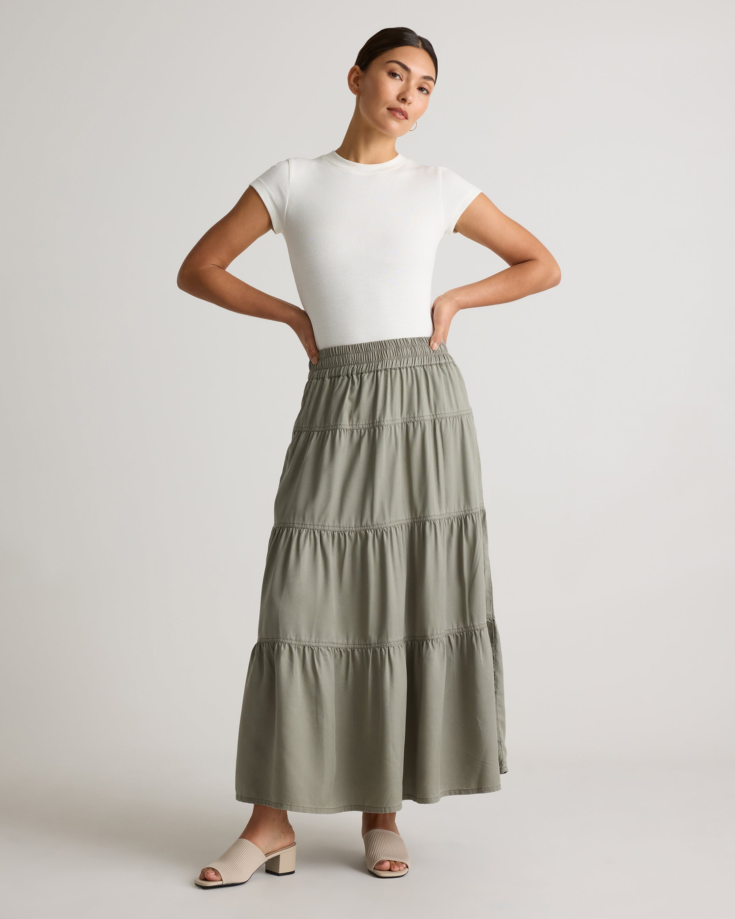 Quince Women's Vintage Wash Tencel Tiered Maxi Skirt