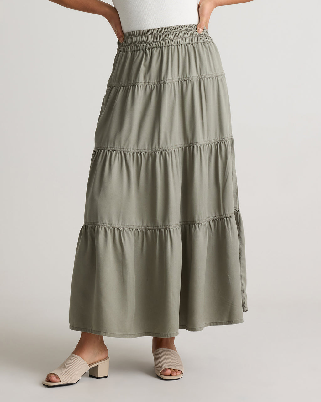 Quince Women's Vintage Wash Tencel Tiered Maxi Skirt