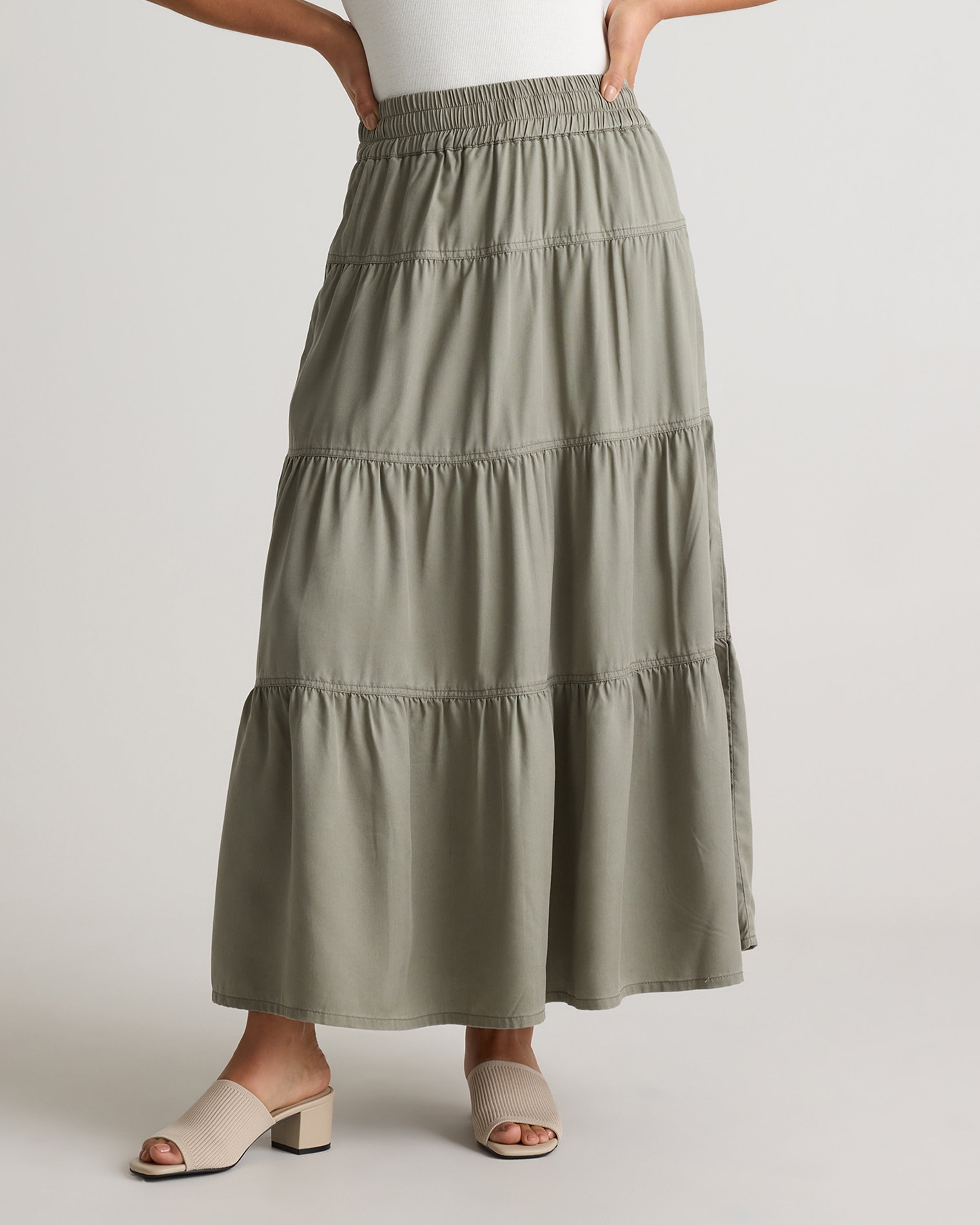 Quince Women's Vintage Wash Tencel Tiered Maxi Skirt