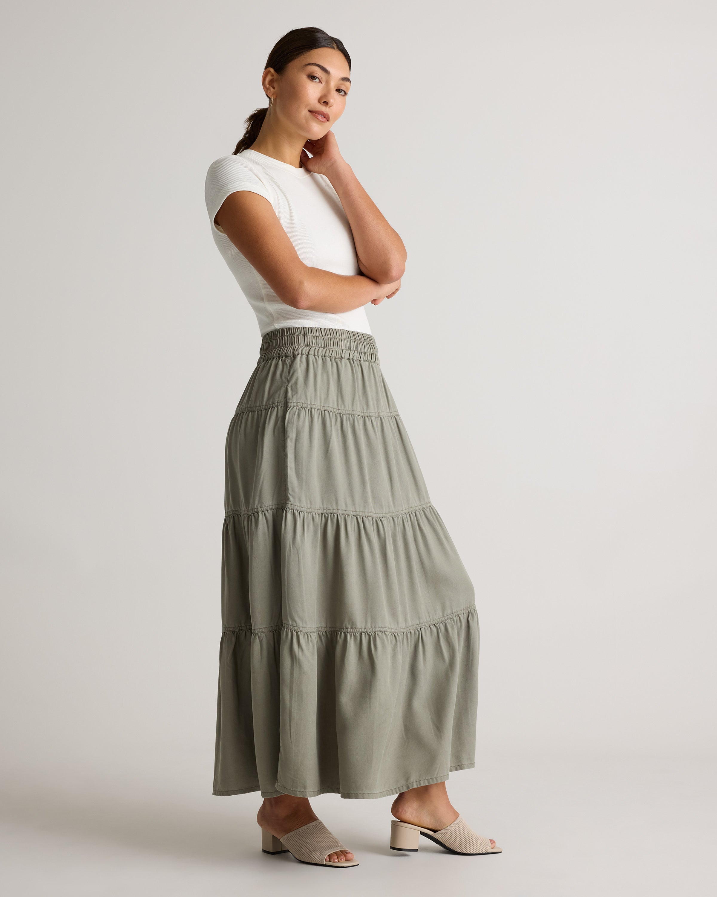 Quince Women's Vintage Wash Tencel Tiered Maxi Skirt