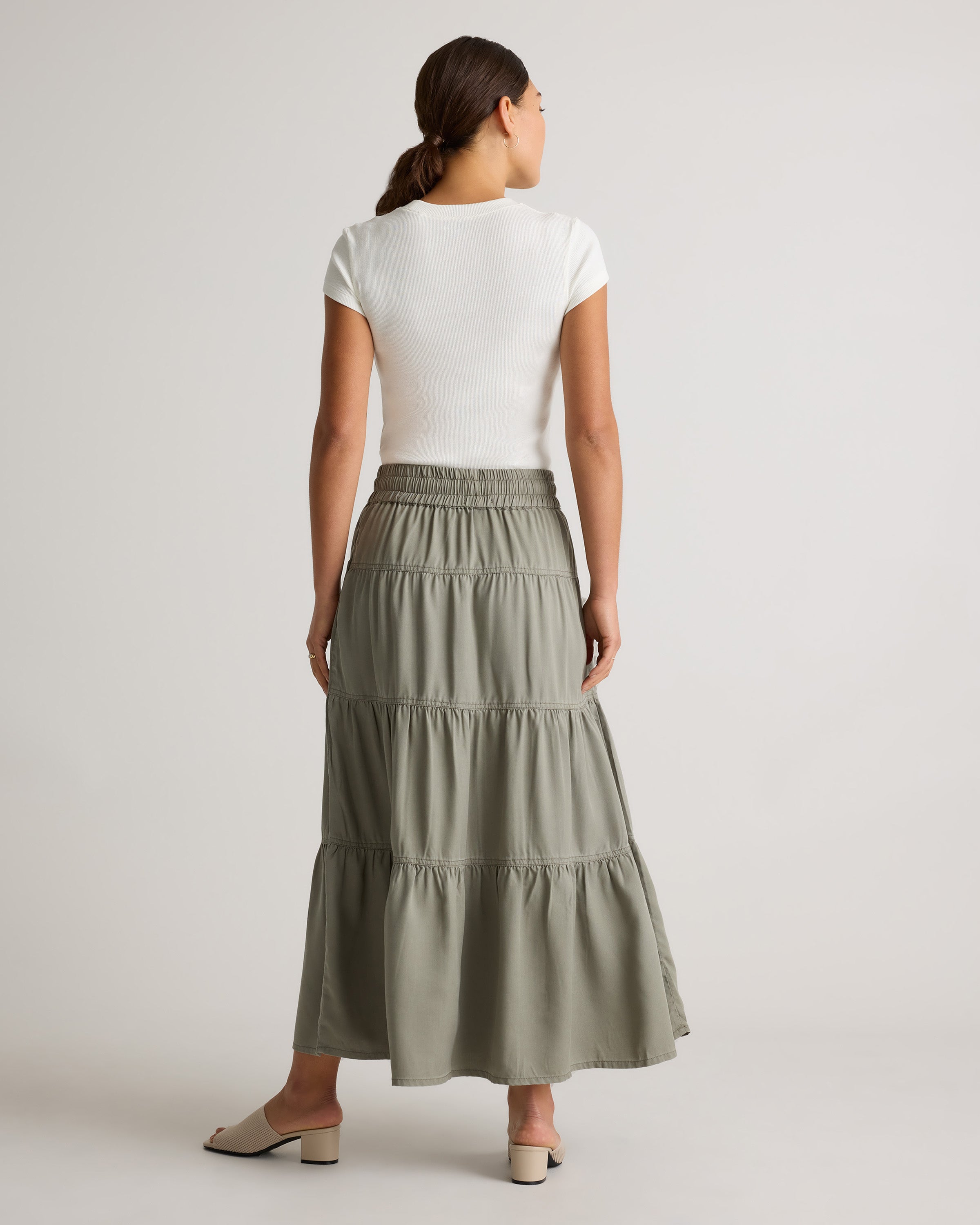 Quince Women's Vintage Wash Tencel Tiered Maxi Skirt