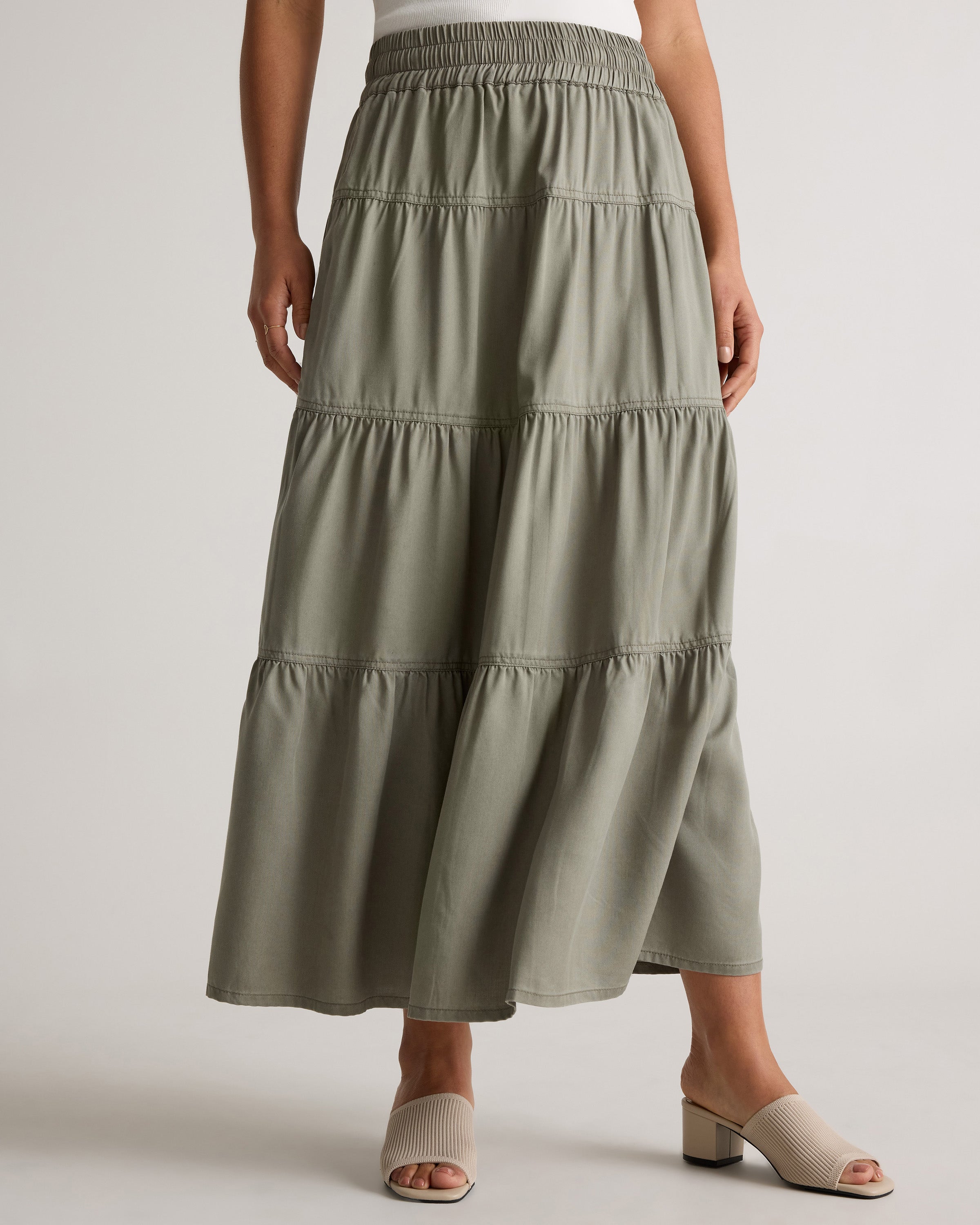 Quince Women's Vintage Wash Tencel Tiered Maxi Skirt