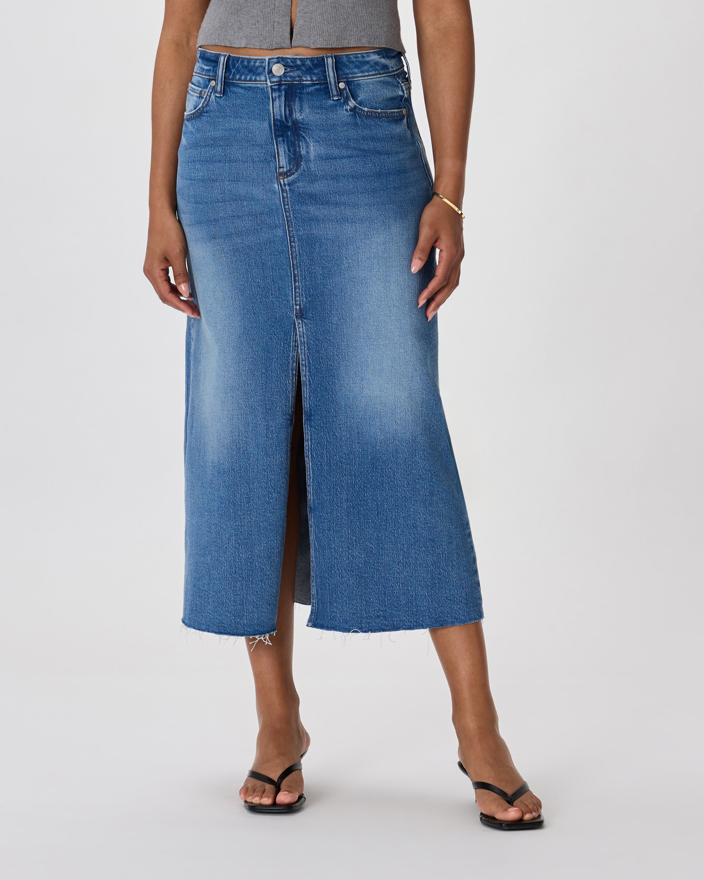 Quince Women's Stretch Denim 5-Pocket Midi Skirt