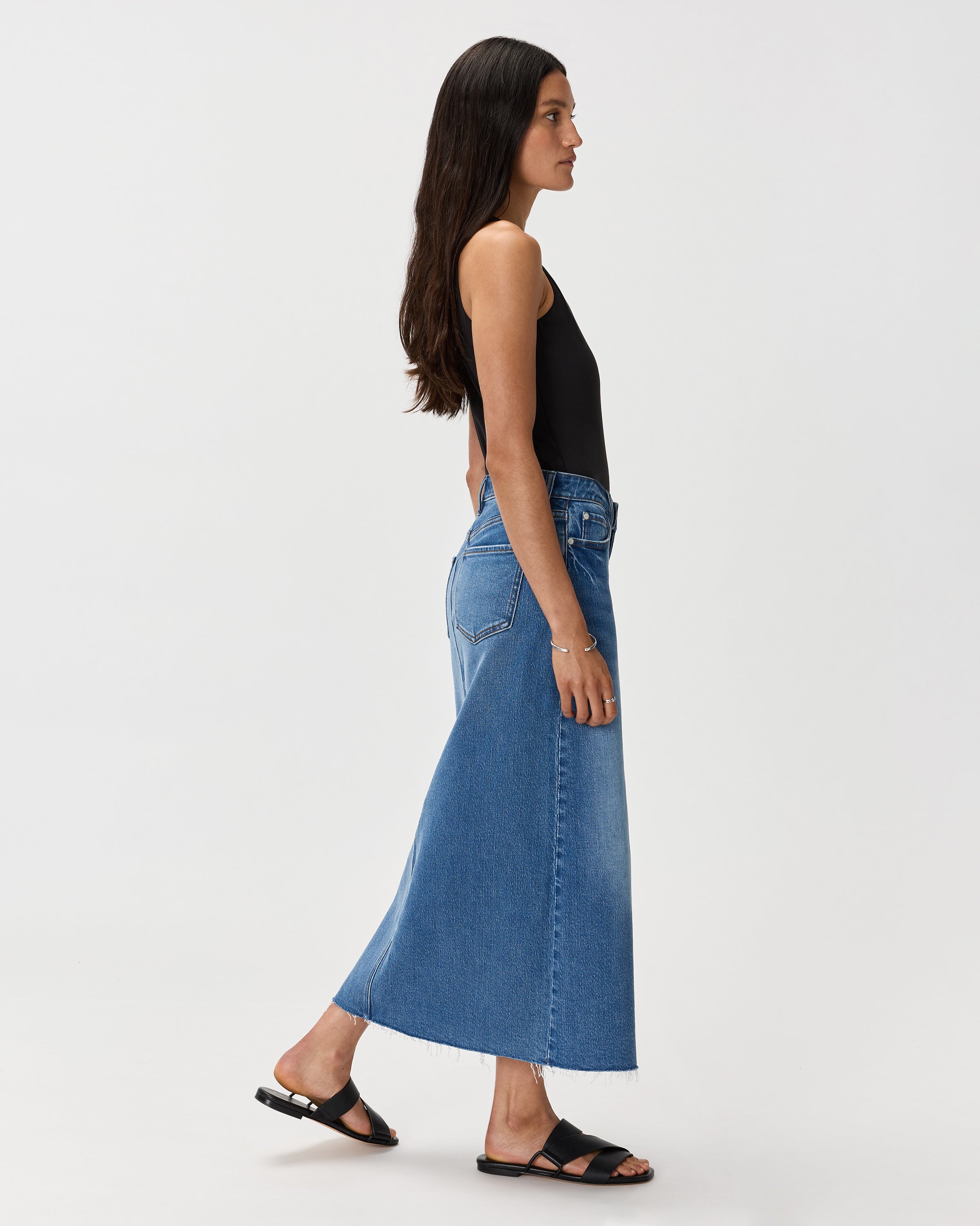 Quince Women's Stretch Denim 5-Pocket Midi Skirt