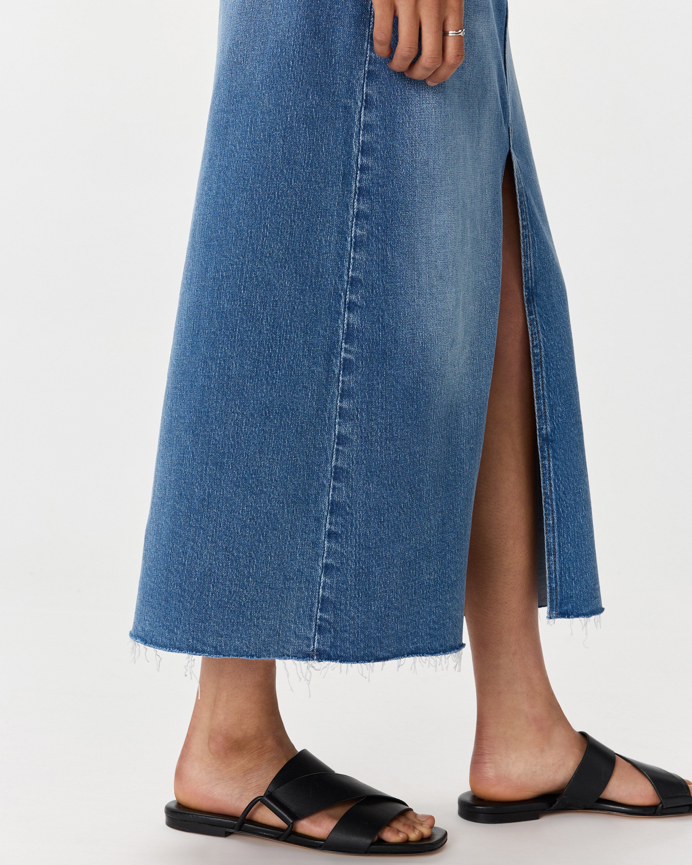 Quince Women's Stretch Denim 5-Pocket Midi Skirt