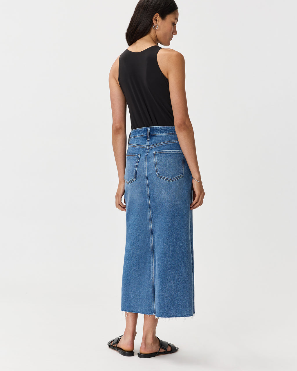 Quince Women's Stretch Denim 5-Pocket Midi Skirt