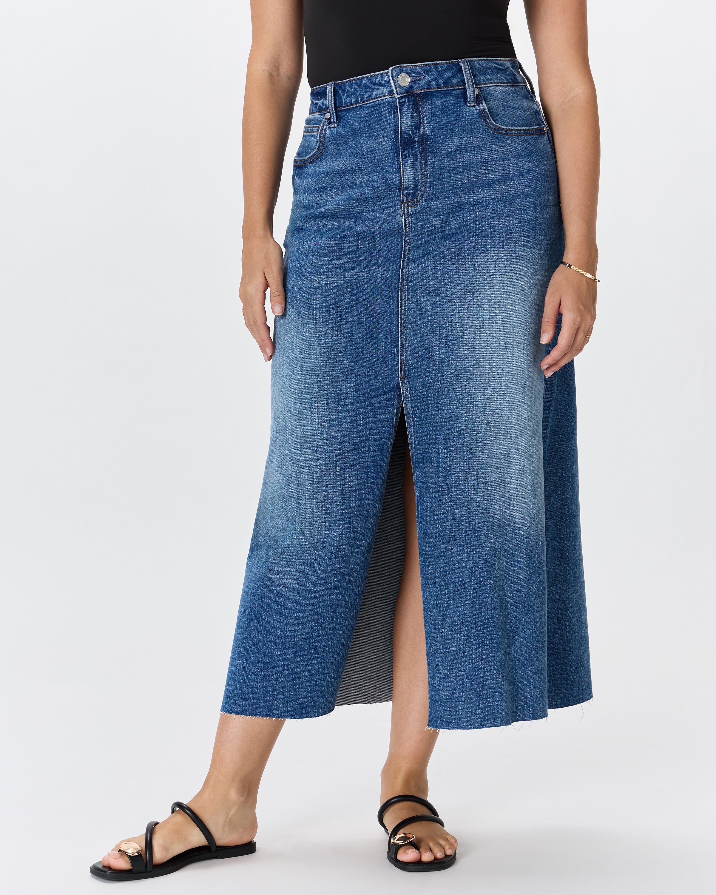 Quince Women's Stretch Denim 5-Pocket Midi Skirt