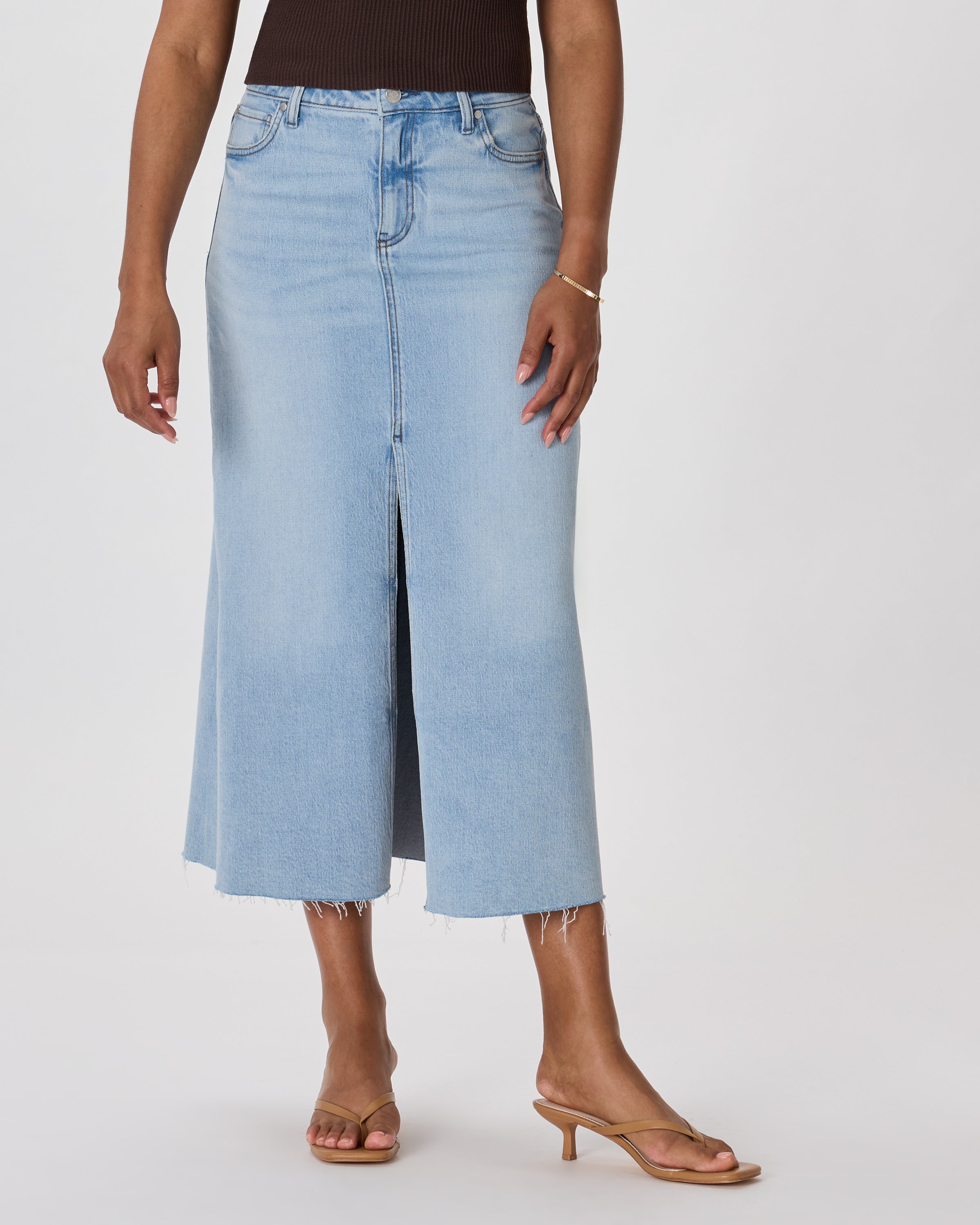 Quince Women's Stretch Denim 5-Pocket Midi Skirt