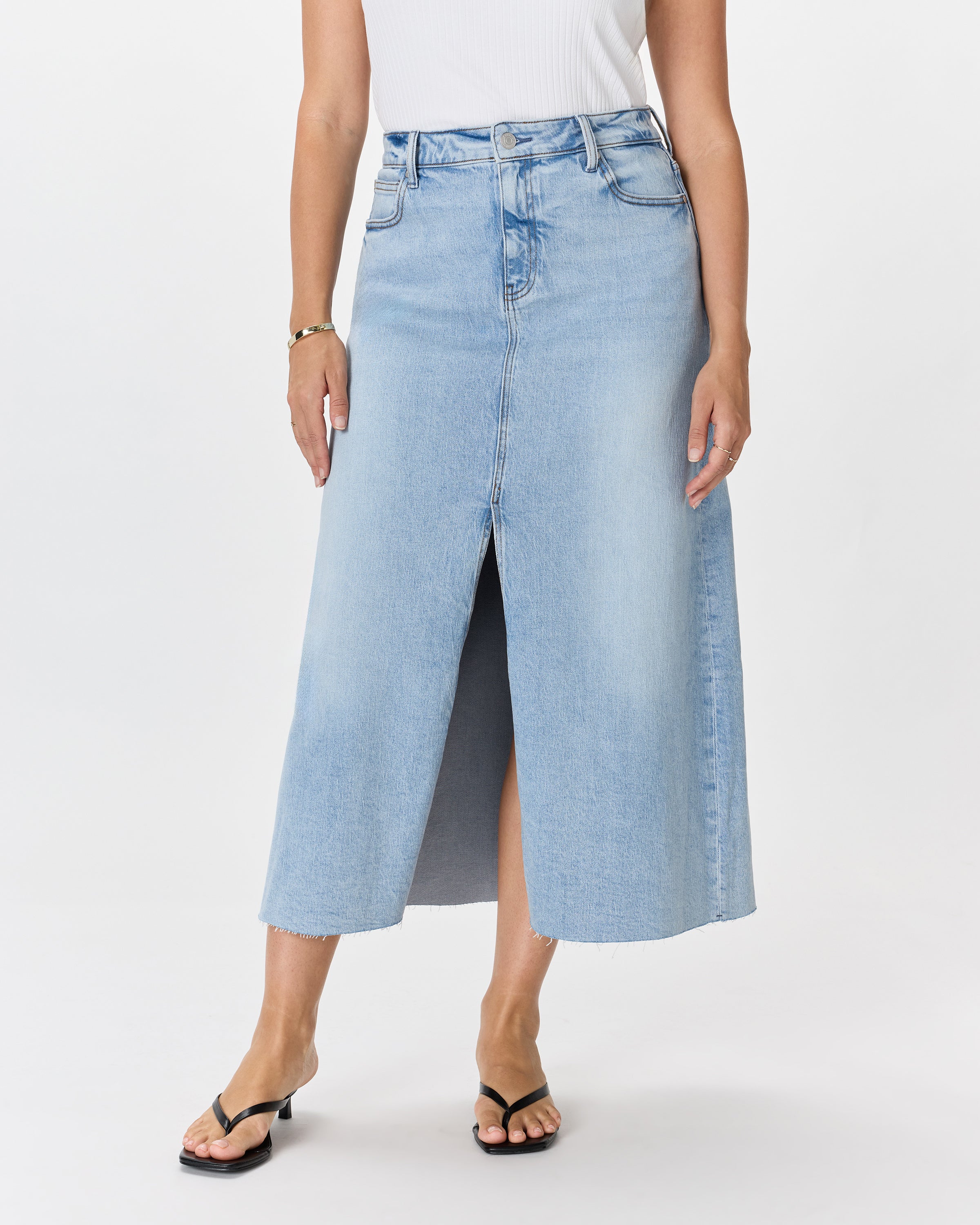 Quince Women's Stretch Denim 5-Pocket Midi Skirt