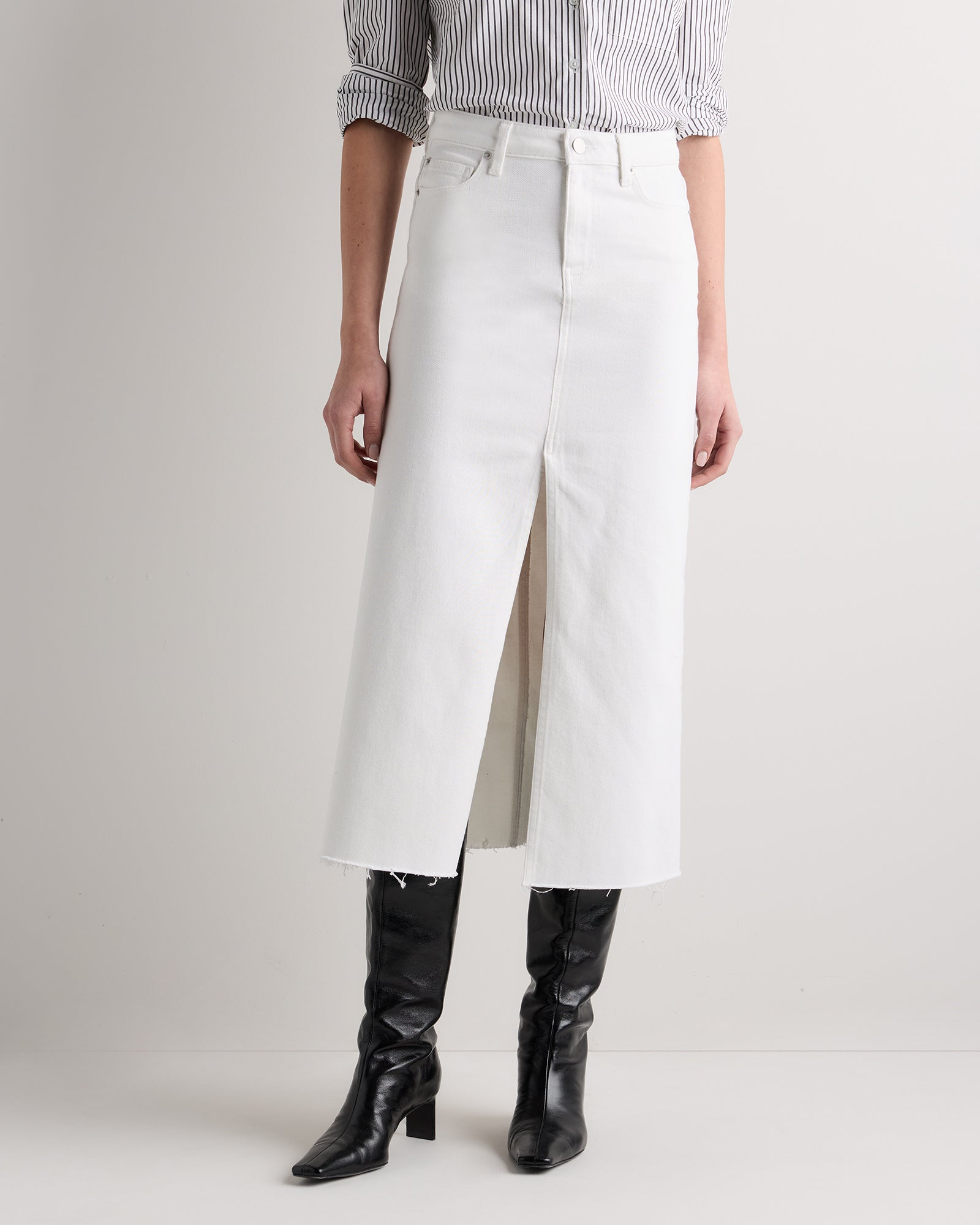 Quince Women's Stretch Denim 5-Pocket Midi Skirt
