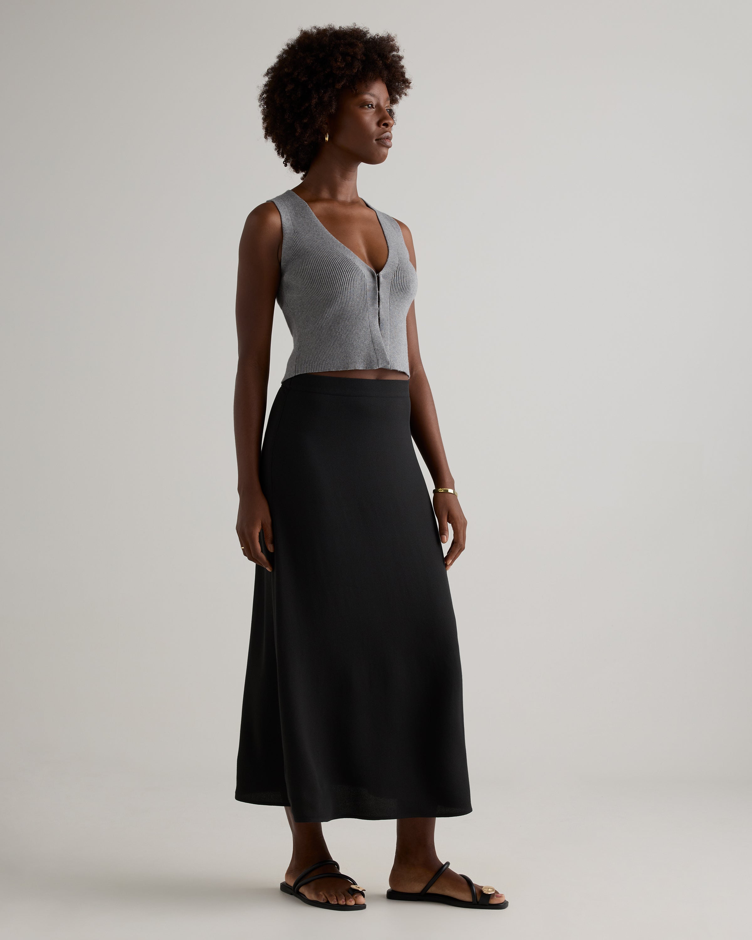 Quince Women's Lightweight Crepe Slip Midi Skirt