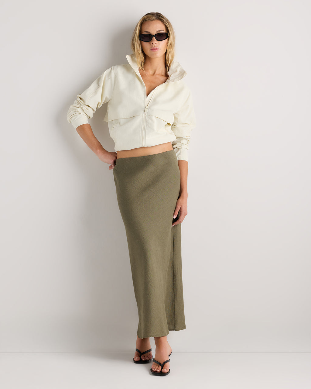 Quince Women's 100% European Linen Midi Slip Skirt