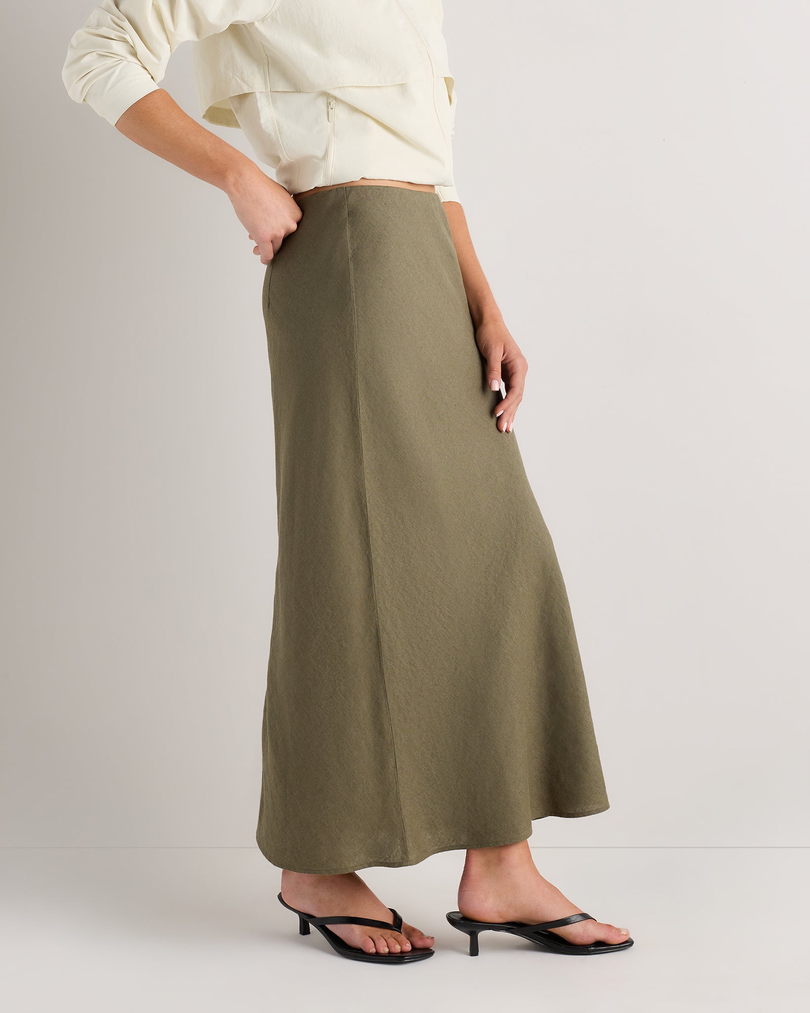 Quince Women's 100% European Linen Midi Slip Skirt