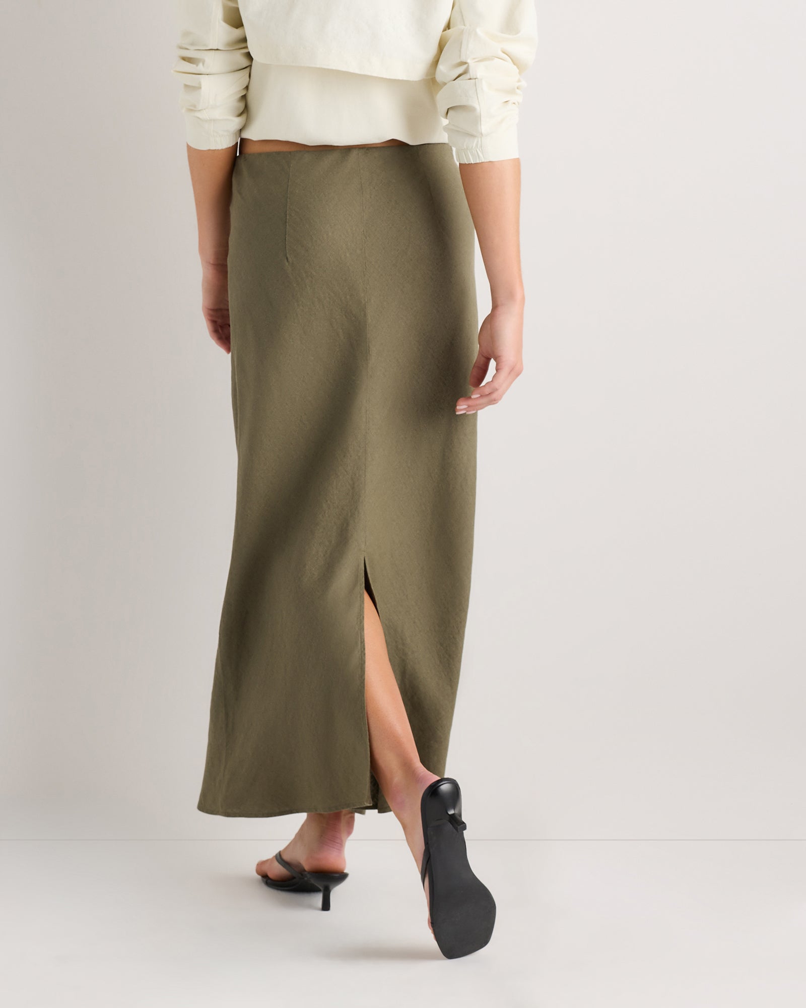 Quince Women's 100% European Linen Midi Slip Skirt