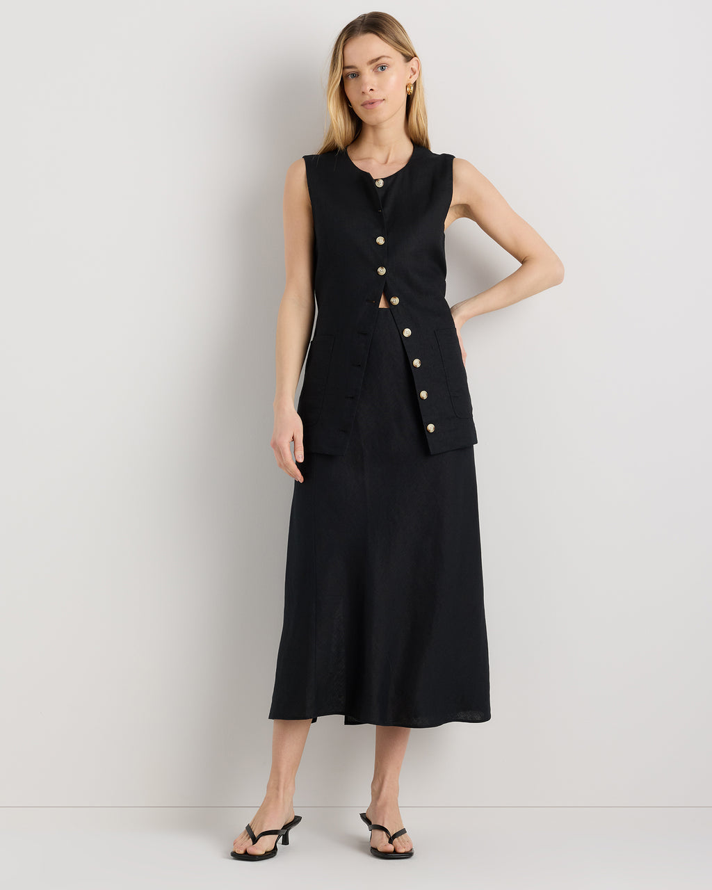 Quince Women's 100% European Linen Midi Slip Skirt
