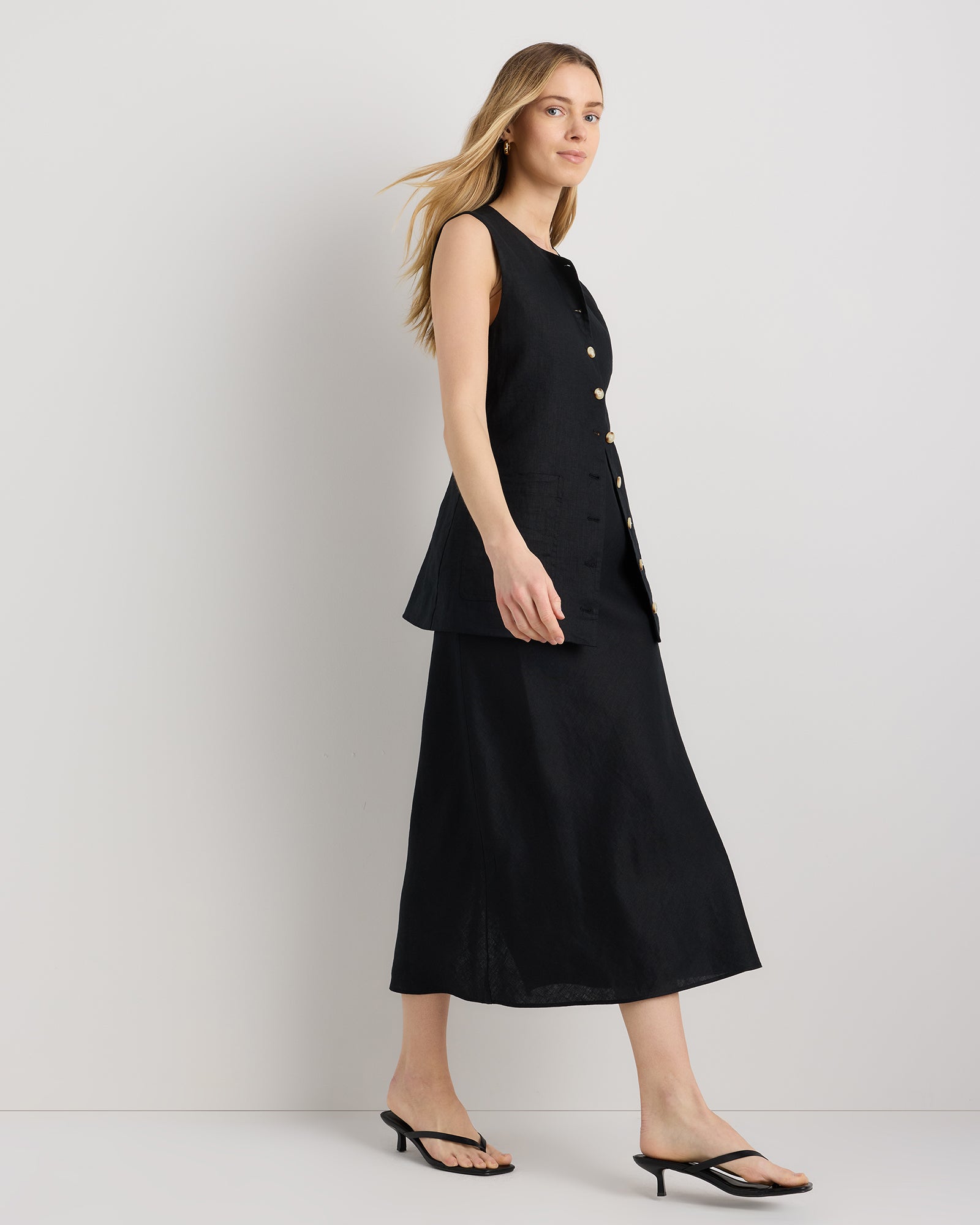 Quince Women's 100% European Linen Midi Slip Skirt