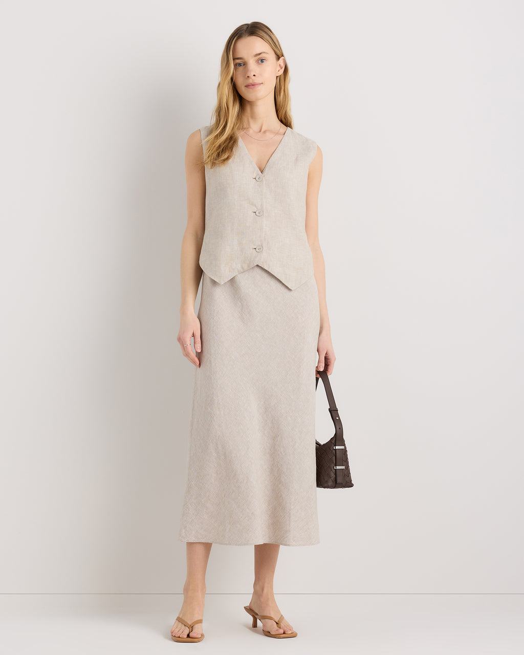 Quince Women's 100% European Linen Midi Slip Skirt