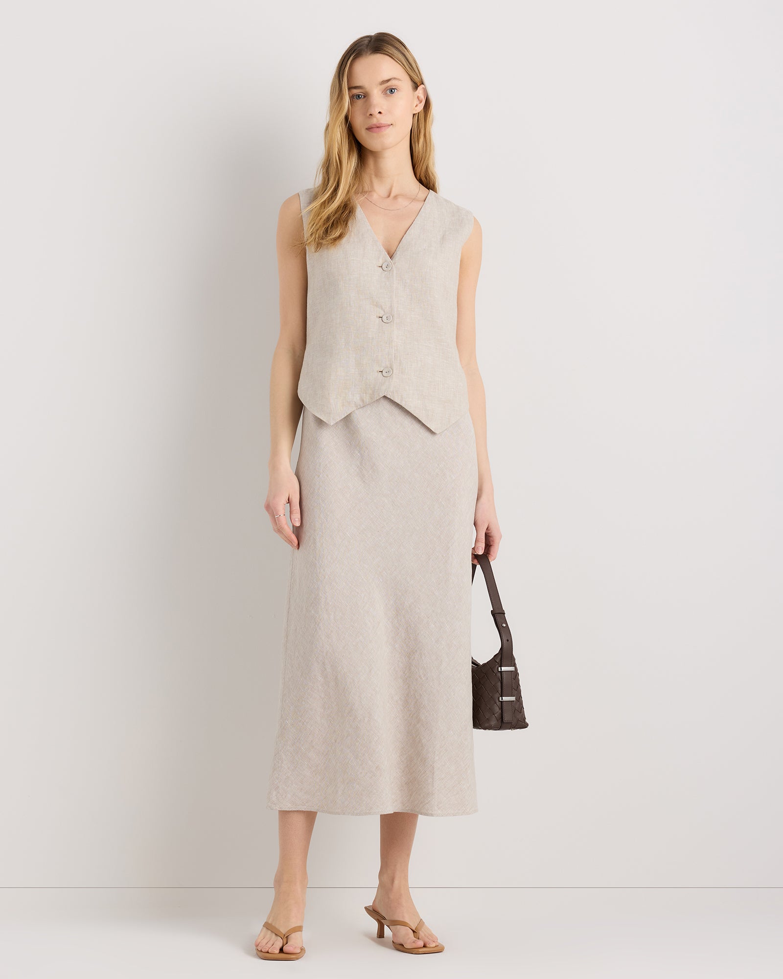 Quince Women's 100% European Linen Midi Slip Skirt
