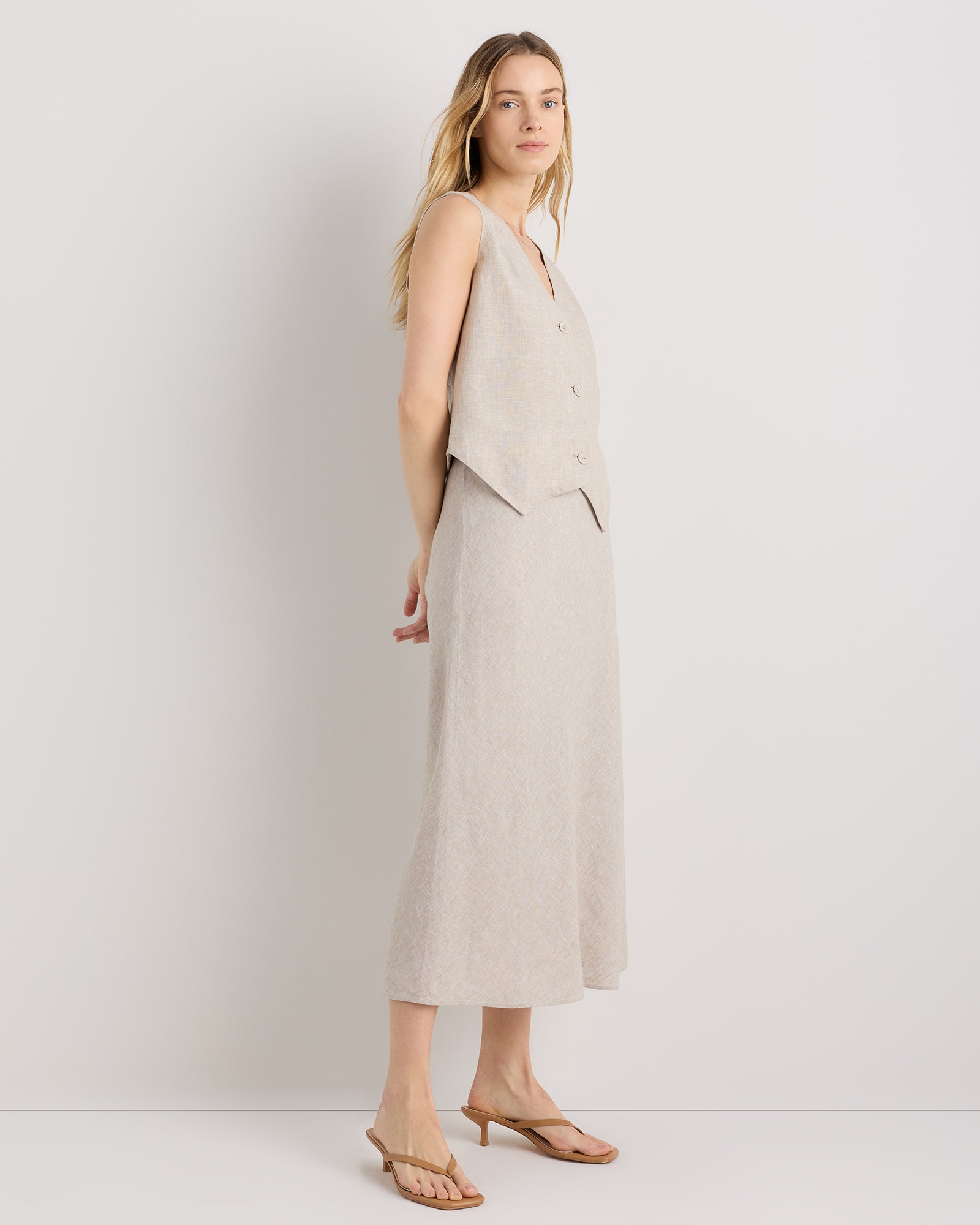 Quince Women's 100% European Linen Midi Slip Skirt