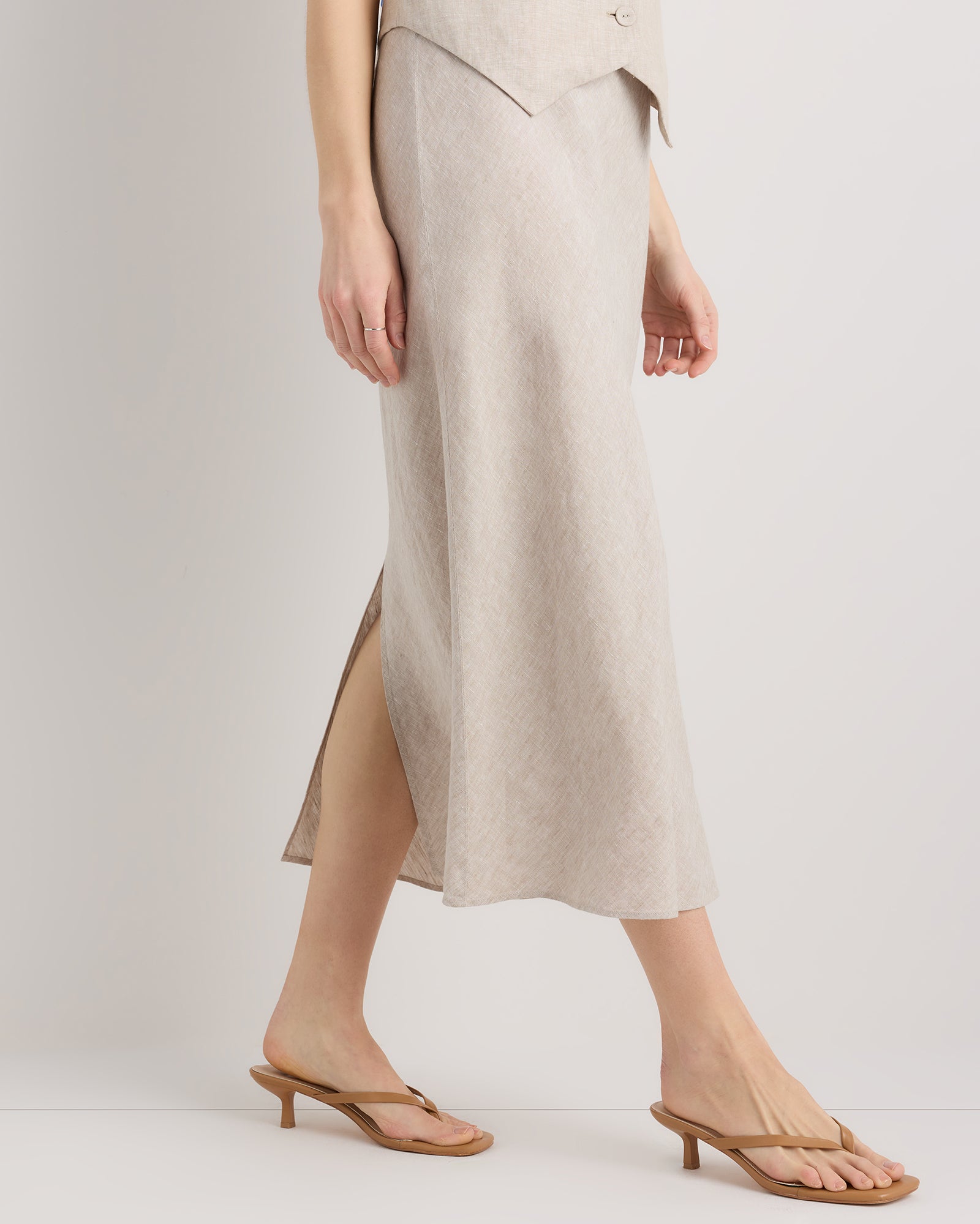 Quince Women's 100% European Linen Midi Slip Skirt