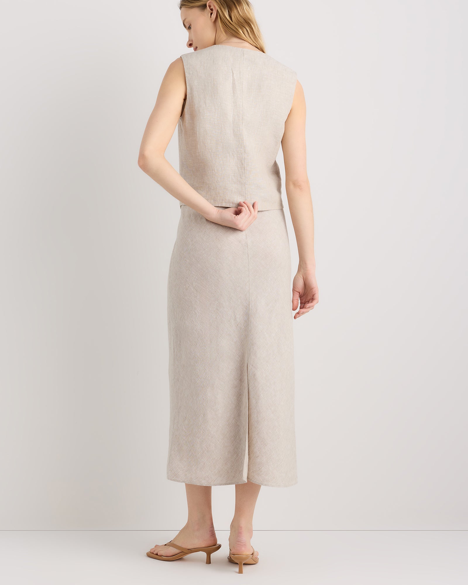 Quince Women's 100% European Linen Midi Slip Skirt