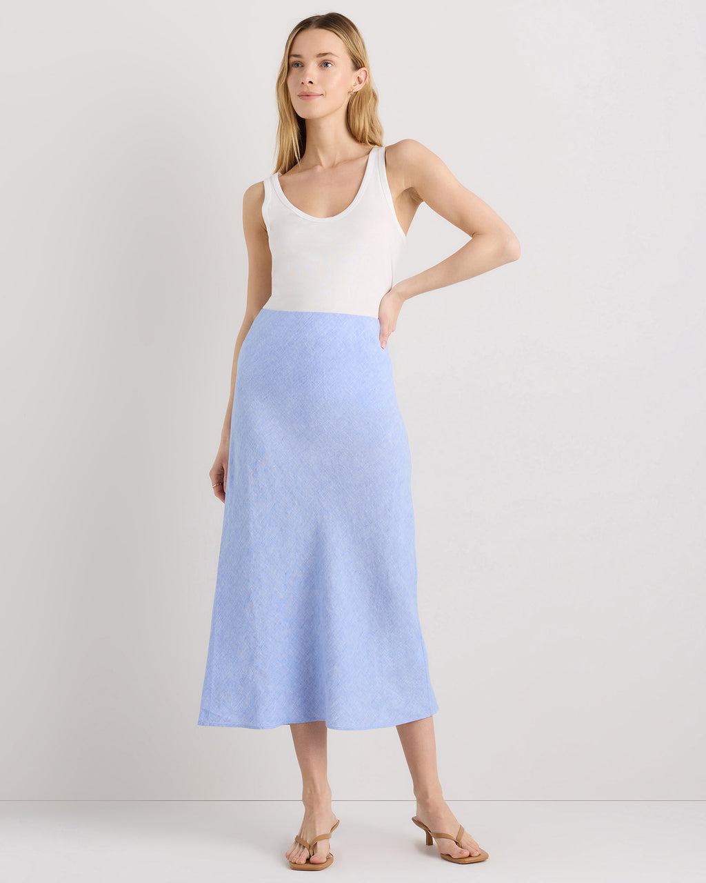 Quince Women's 100% European Linen Midi Slip Skirt