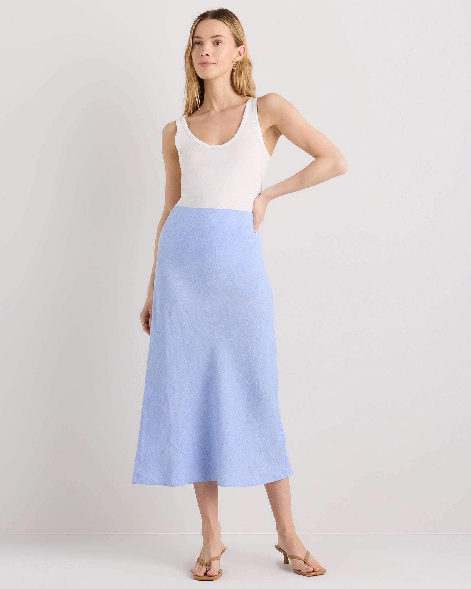 Quince Women's 100% European Linen Midi Slip Skirt