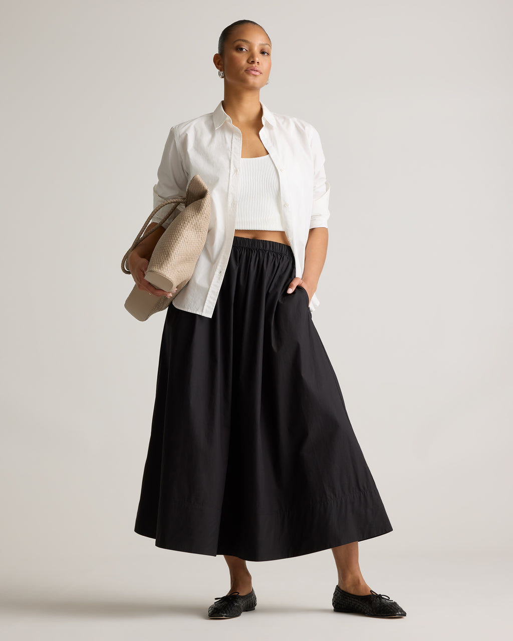 Quince Women's 100% Organic Cotton Poplin A-Line Maxi Skirt