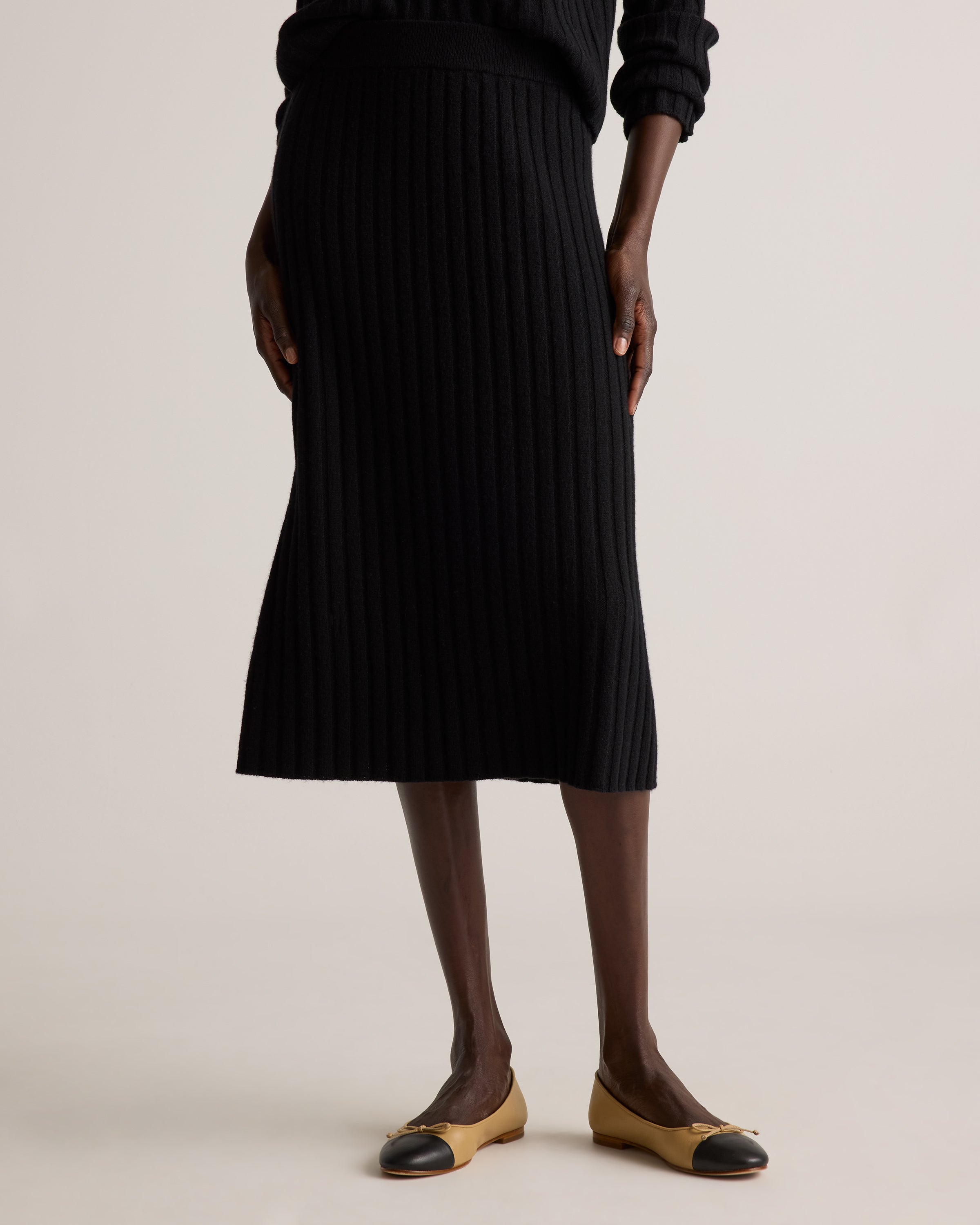 Quince Women's 100% Grade A Mongolian Cashmere Ribbed Midi Skirt
