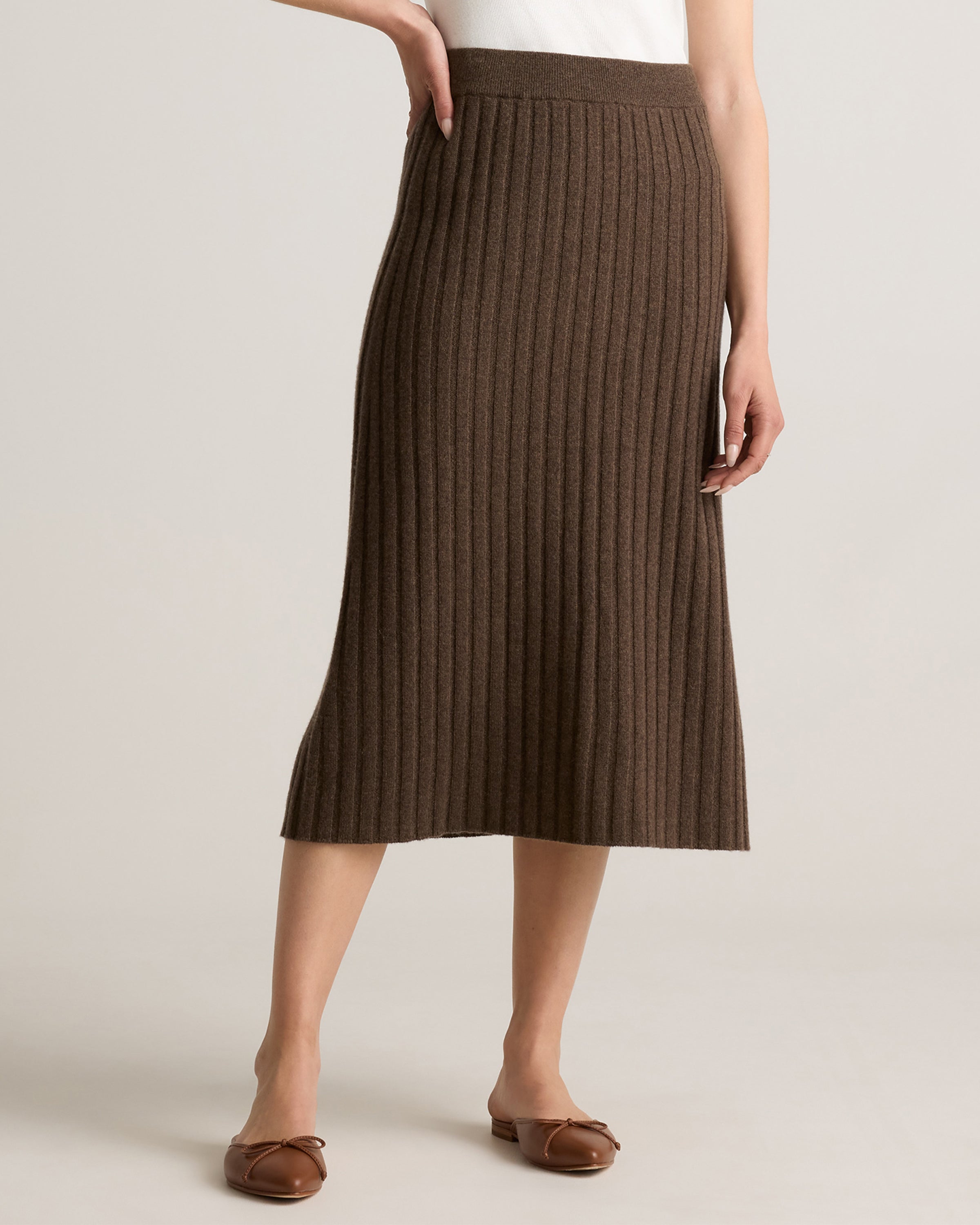 Quince Women's 100% Grade A Mongolian Cashmere Ribbed Midi Skirt