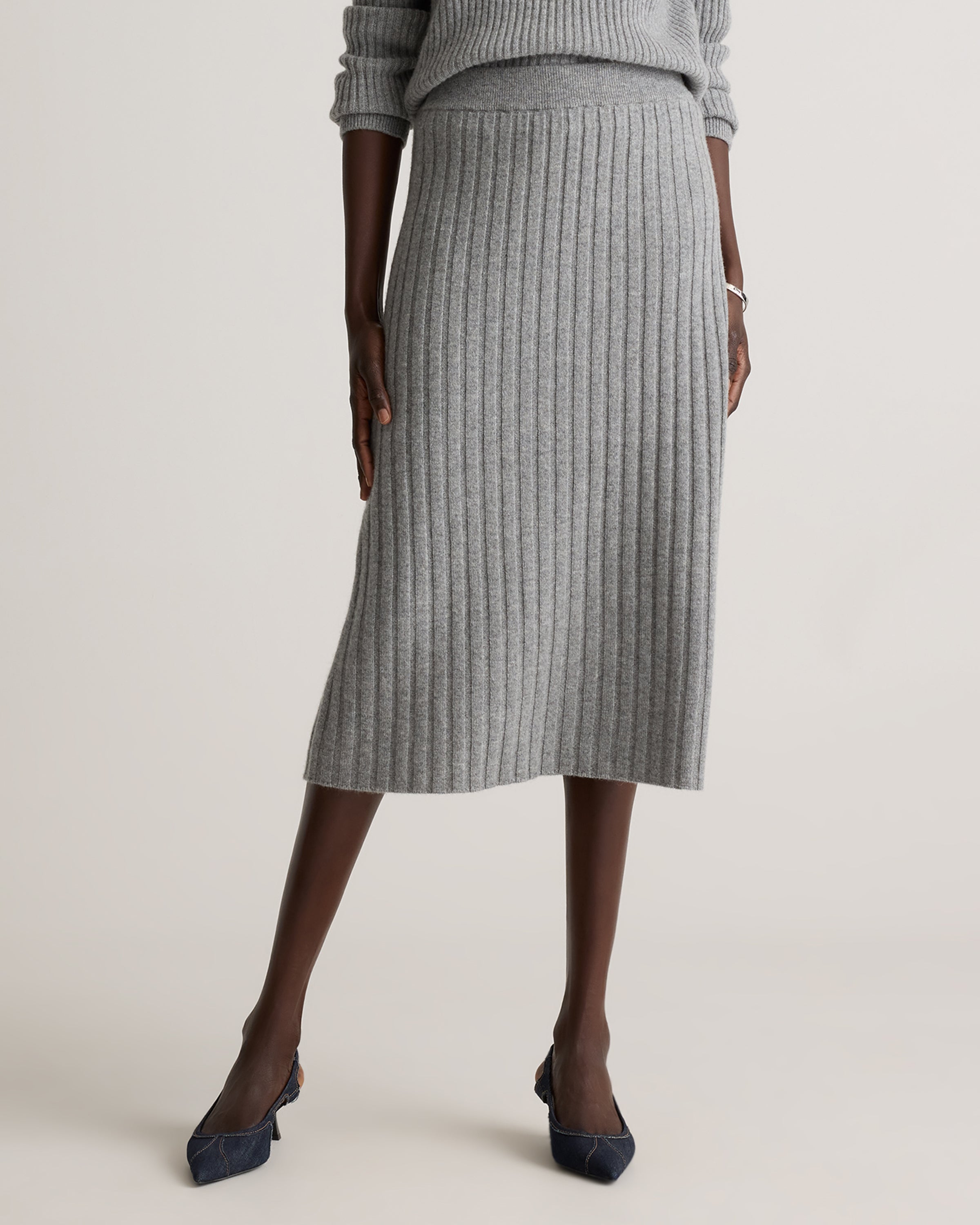 Quince Women's 100% Grade A Mongolian Cashmere Ribbed Midi Skirt