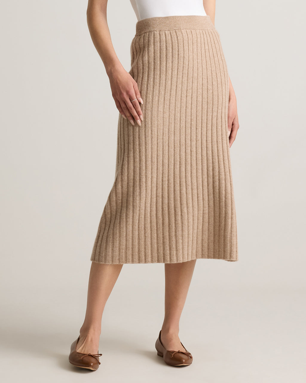 Quince Women's 100% Grade A Mongolian Cashmere Ribbed Midi Skirt