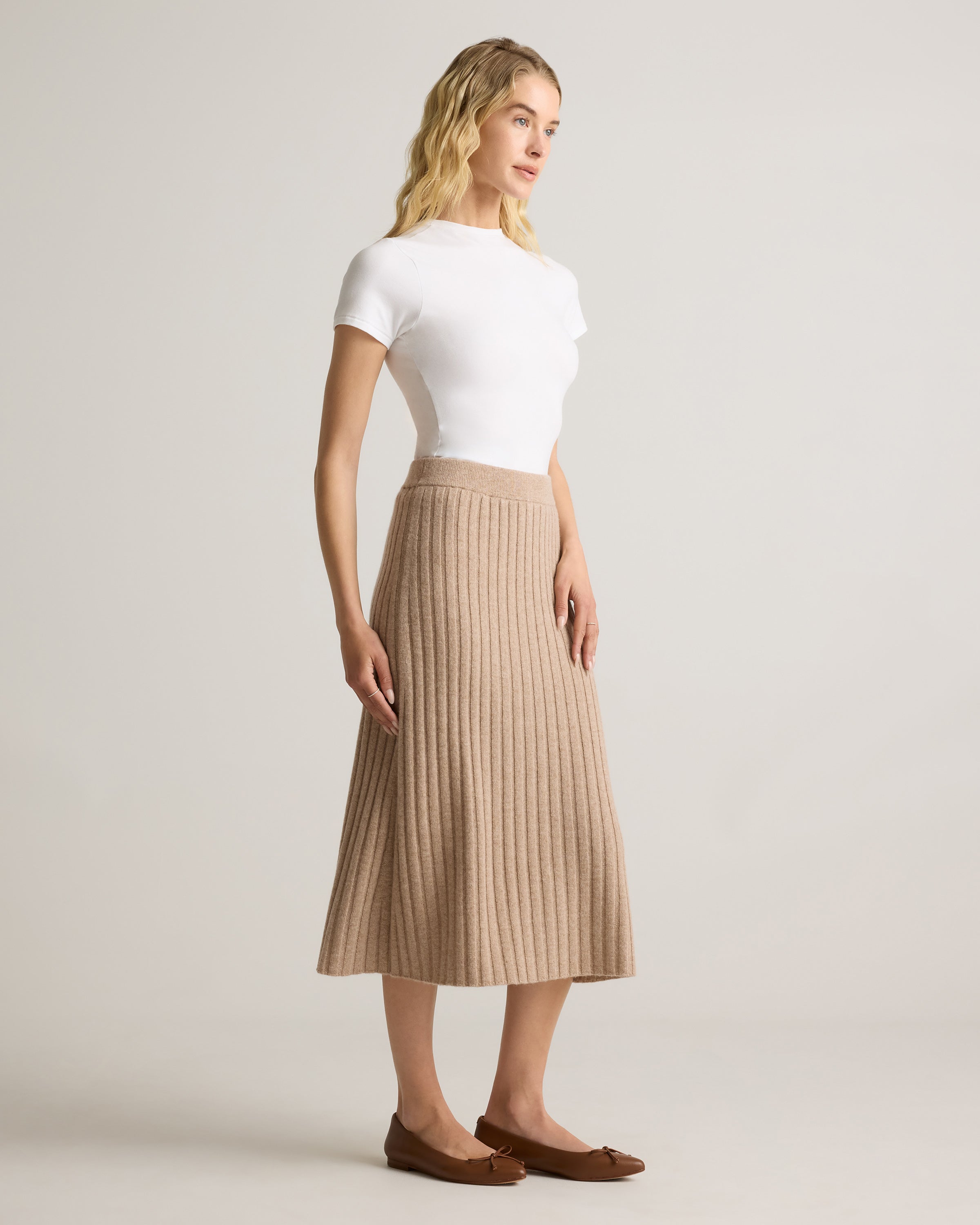 Quince Women's 100% Grade A Mongolian Cashmere Ribbed Midi Skirt