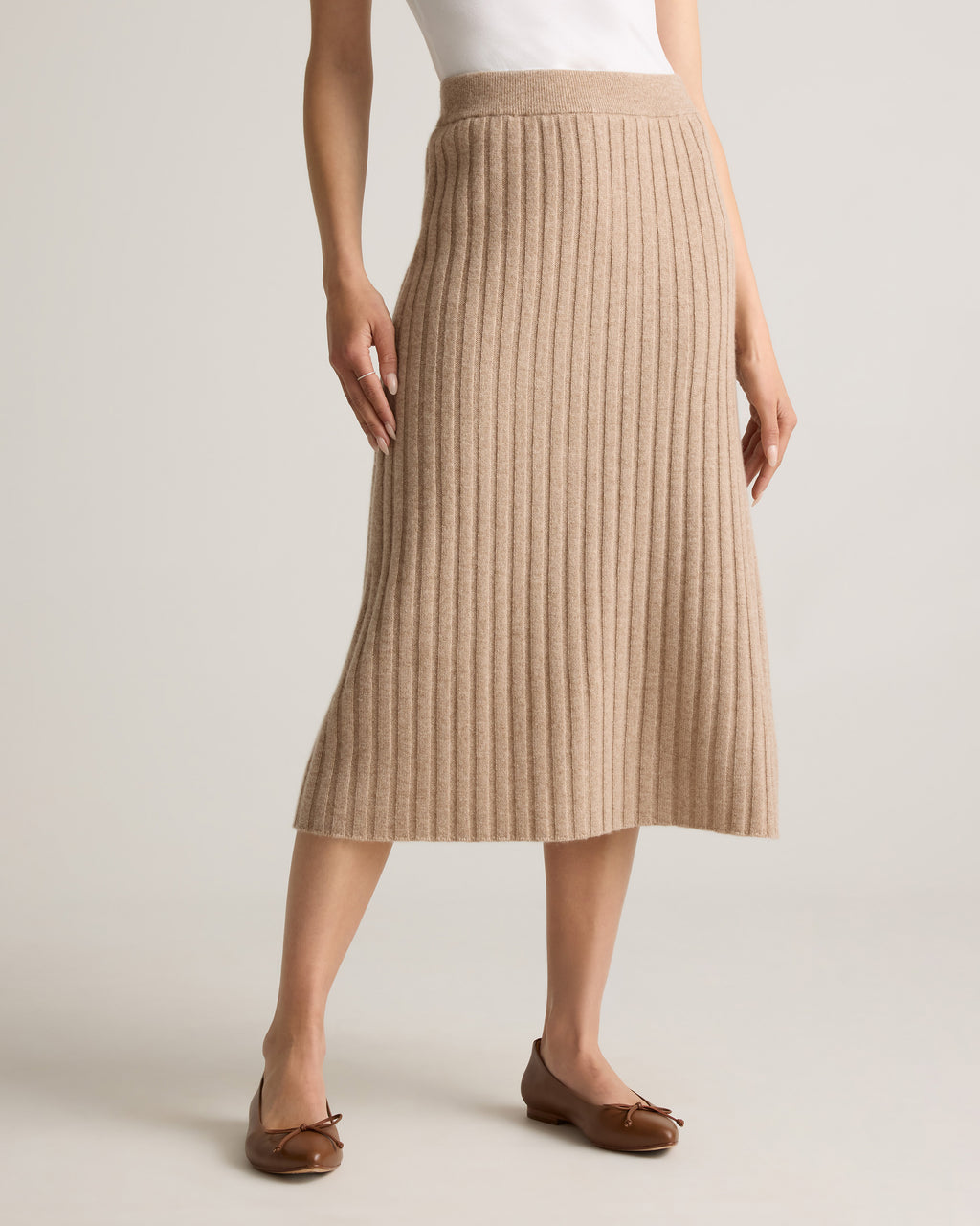 Quince Women's 100% Grade A Mongolian Cashmere Ribbed Midi Skirt