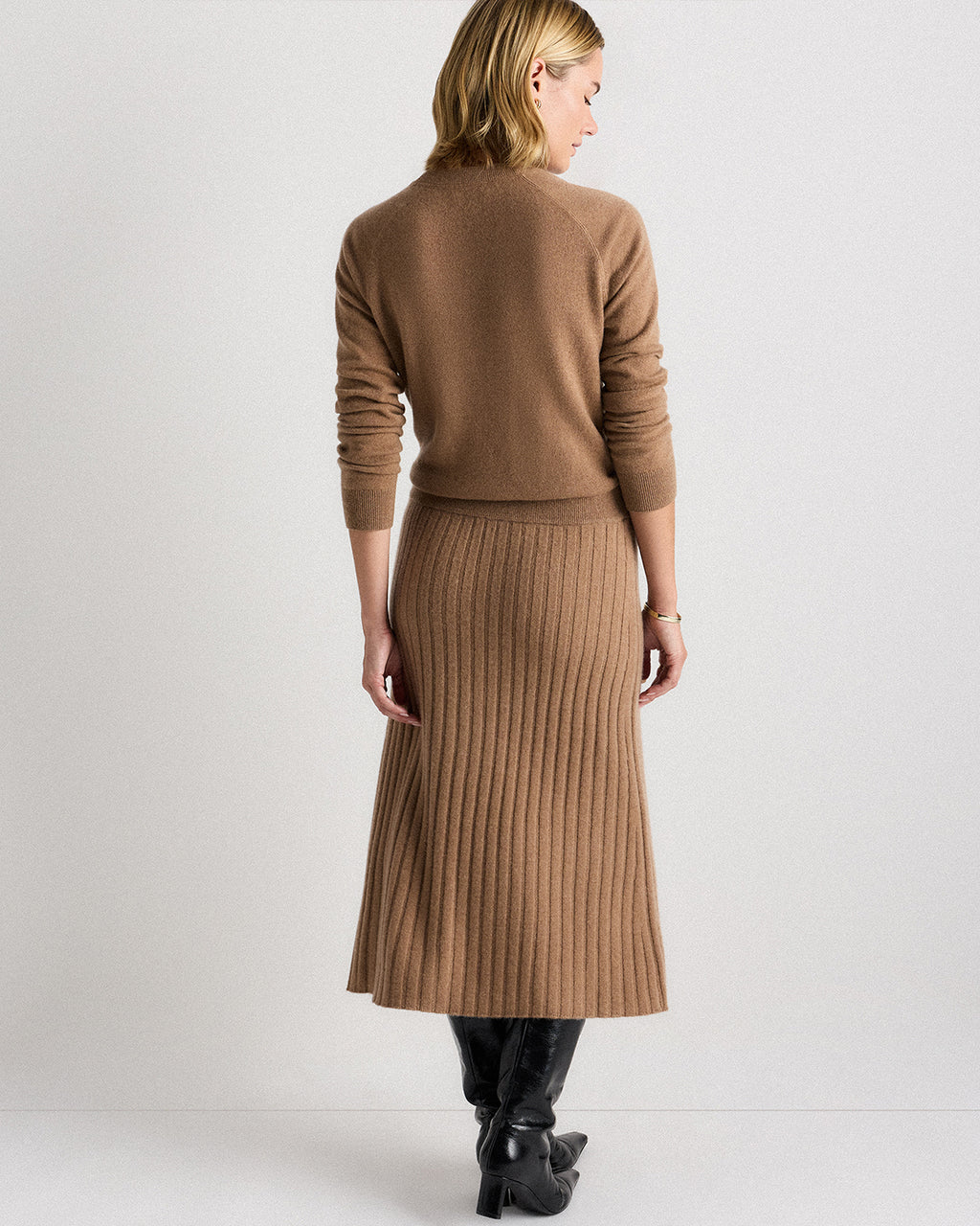Quince Women's 100% Grade A Mongolian Cashmere Ribbed Midi Skirt