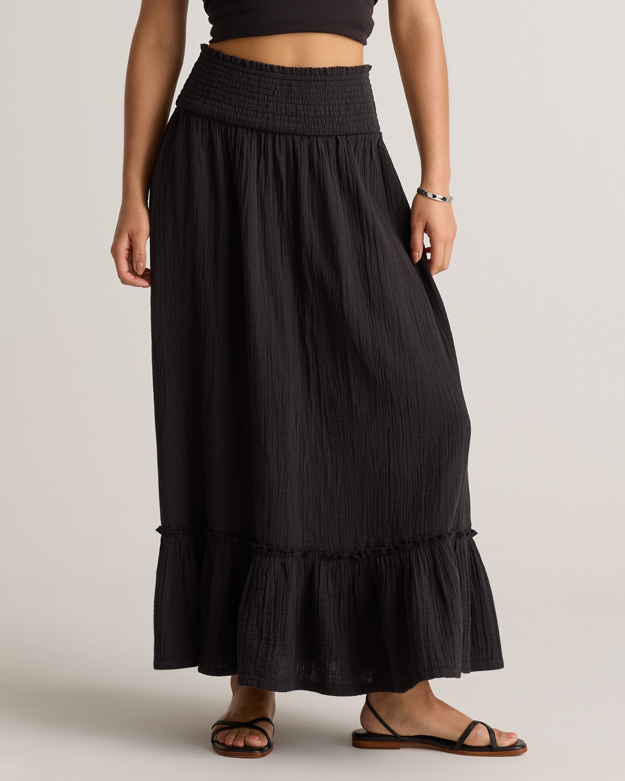 Quince Women's 100% Organic Cotton Gauze Smocked Maxi Skirt