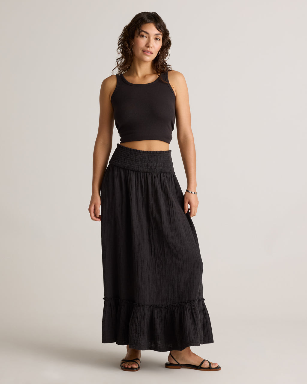 Quince Women's 100% Organic Cotton Gauze Smocked Maxi Skirt