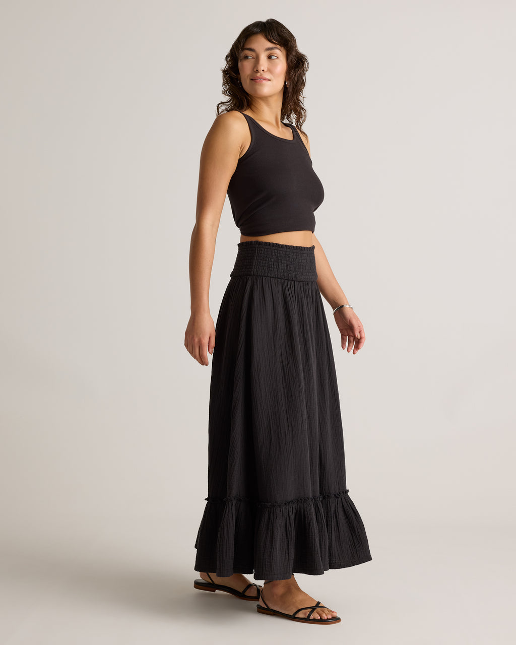 Quince Women's 100% Organic Cotton Gauze Smocked Maxi Skirt