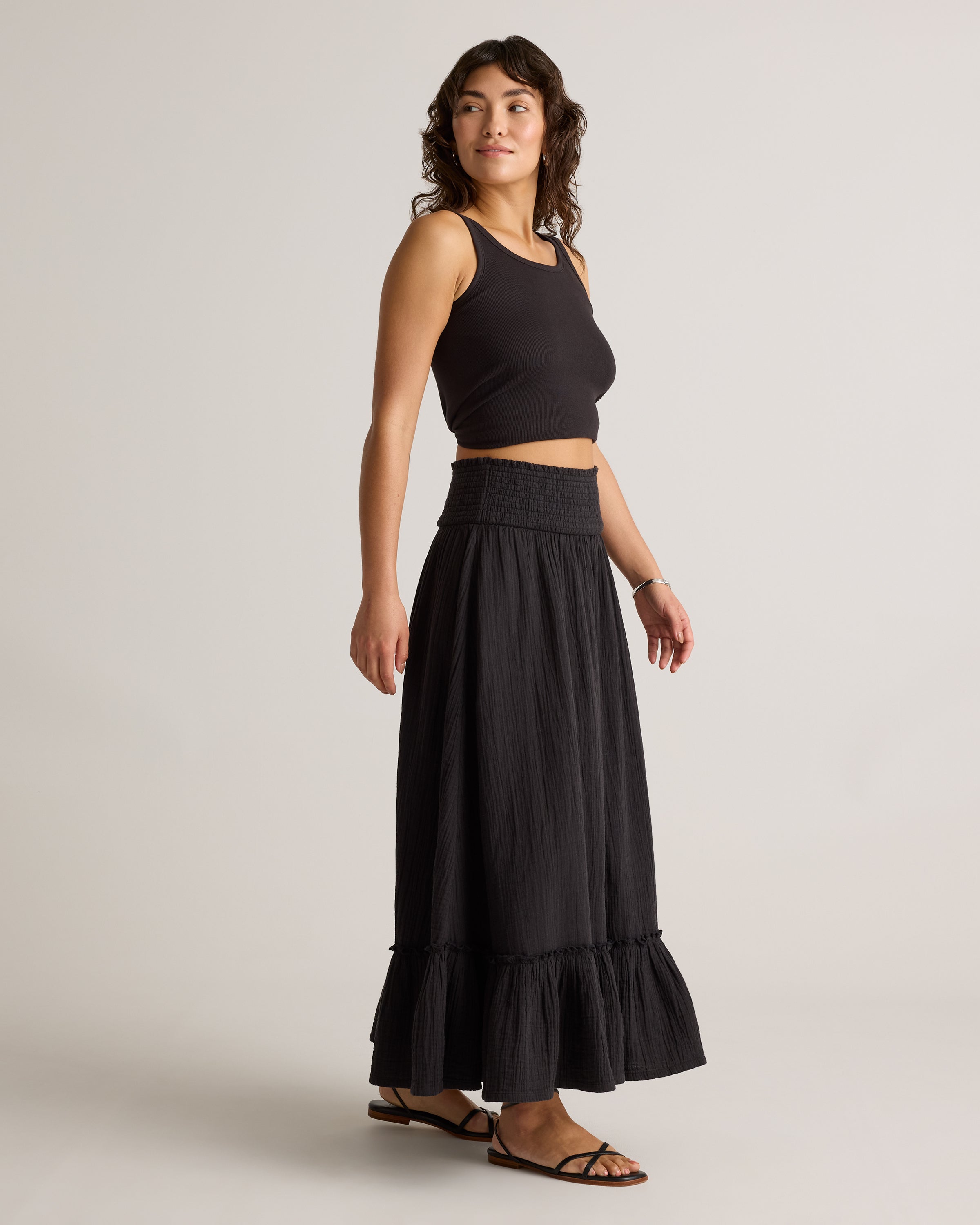 Quince Women's 100% Organic Cotton Gauze Smocked Maxi Skirt