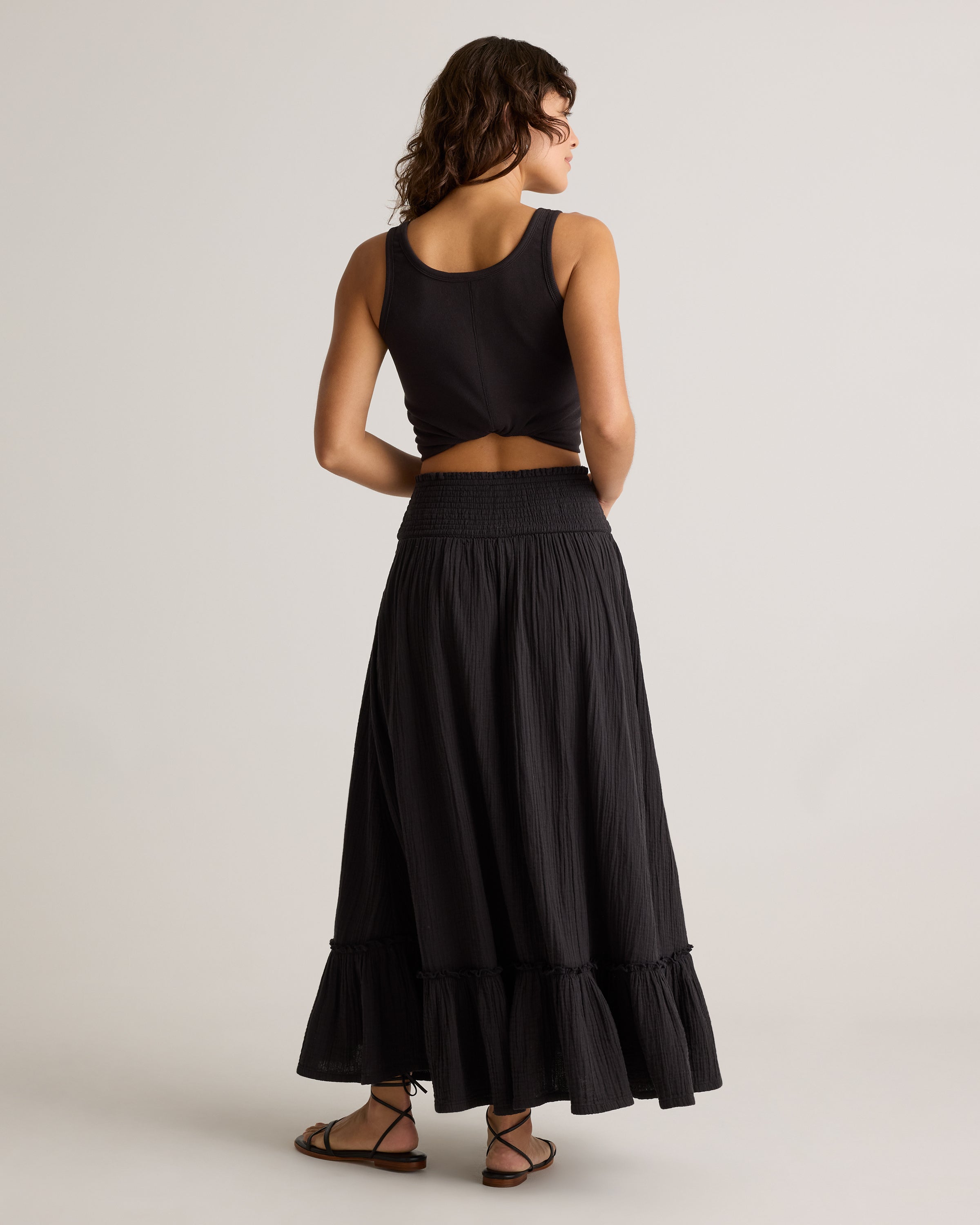 Quince Women's 100% Organic Cotton Gauze Smocked Maxi Skirt