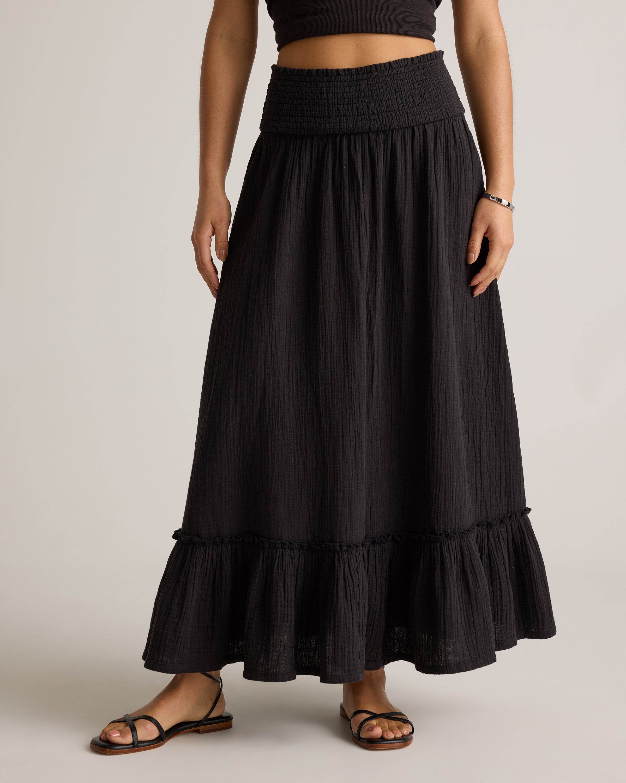 Quince Women's 100% Organic Cotton Gauze Smocked Maxi Skirt
