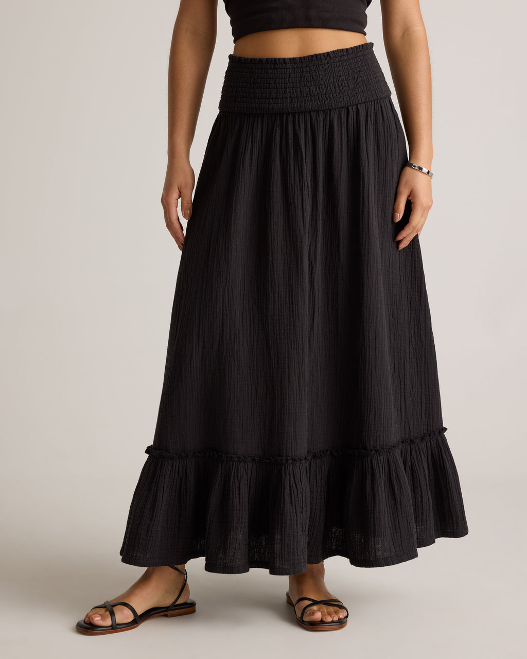 Quince Women's 100% Organic Cotton Gauze Smocked Maxi Skirt