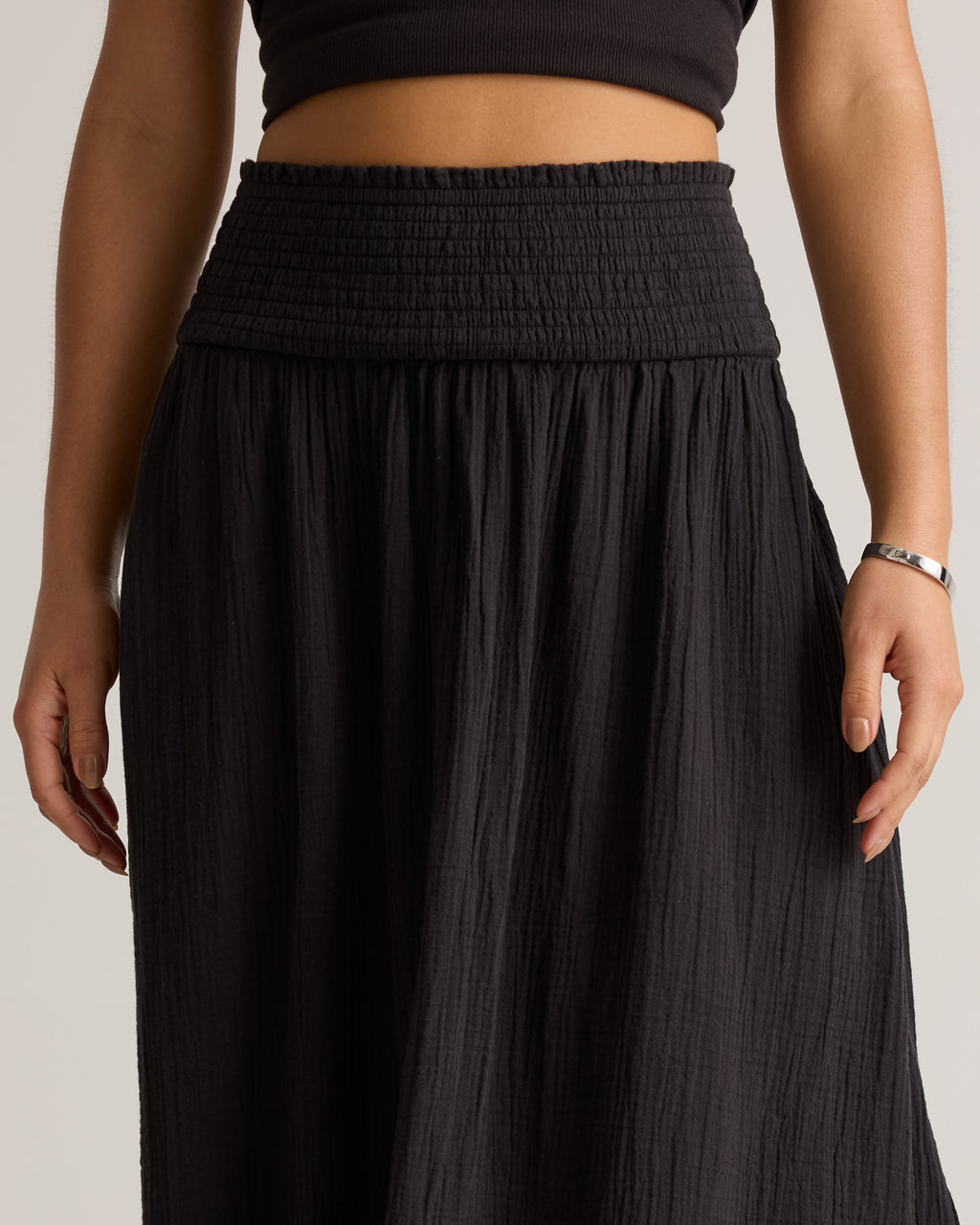 Quince Women's 100% Organic Cotton Gauze Smocked Maxi Skirt