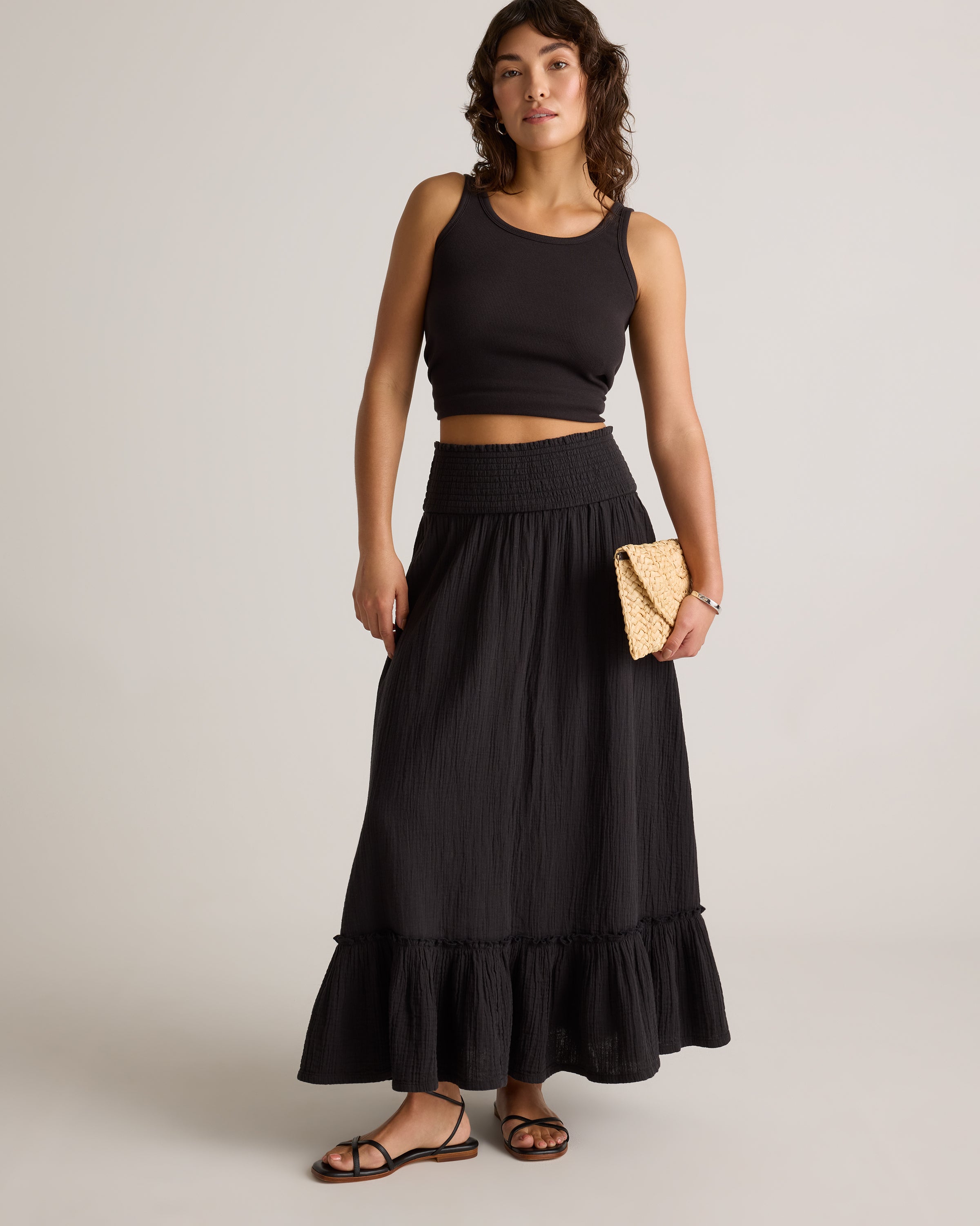 Quince Women's 100% Organic Cotton Gauze Smocked Maxi Skirt